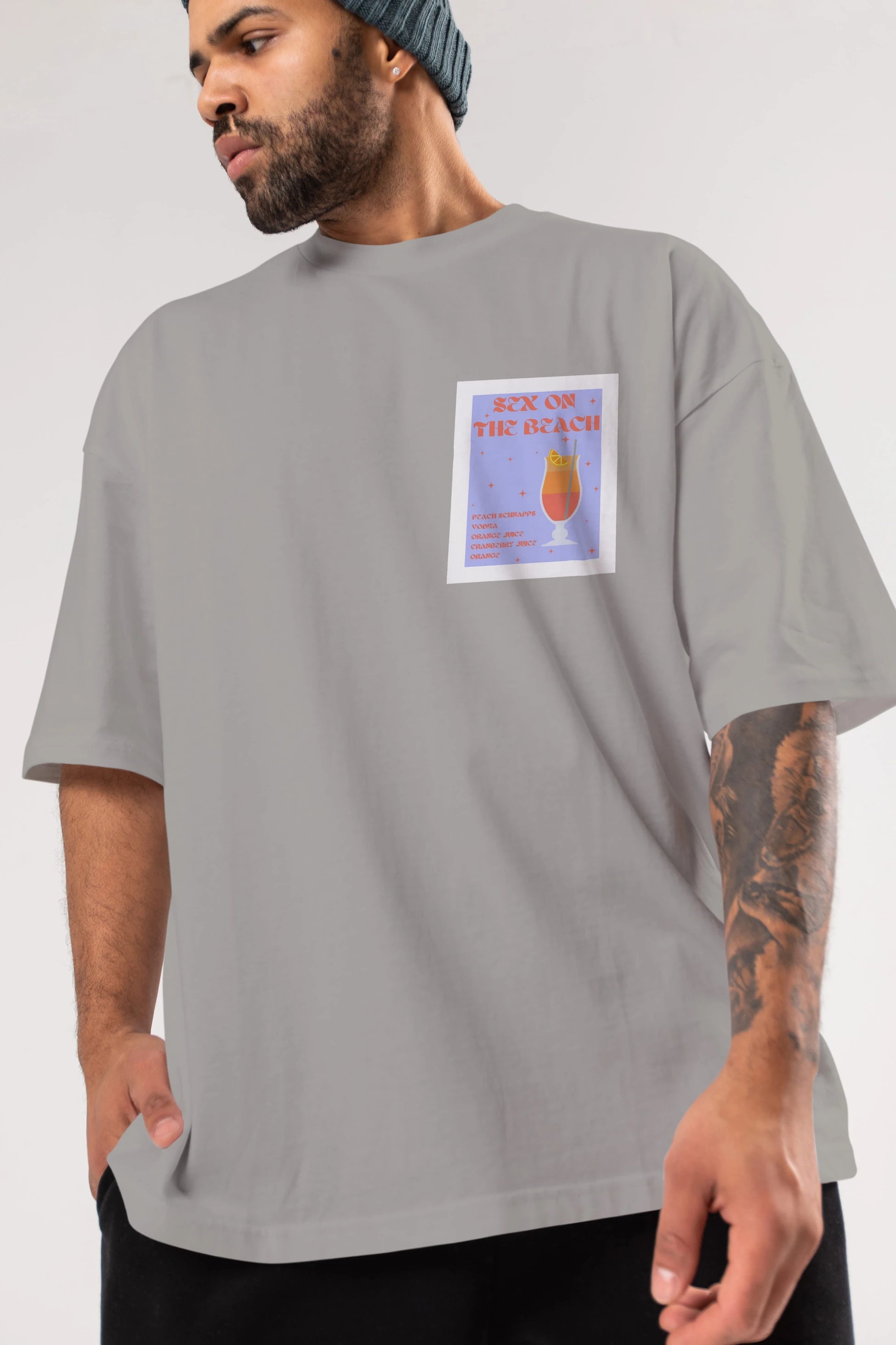 Sex On The Beach Ön Sol Baskılı Oversize t-shirt Erkek Kadın Unisex %100 Pamuk Bisiklet Yaka tişort