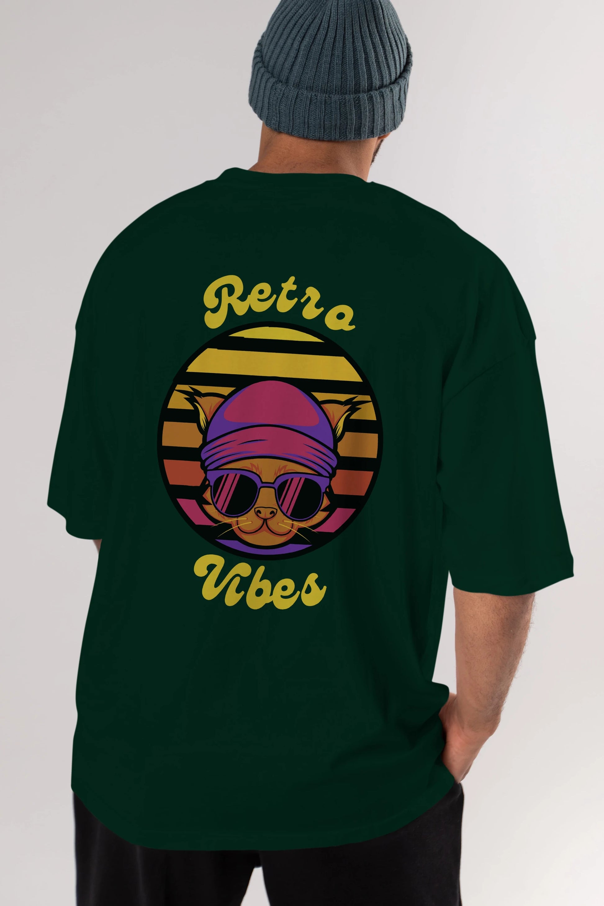 Cat Retro Vibes Arka Baskılı Oversize t-shirt Erkek Kadın Unisex