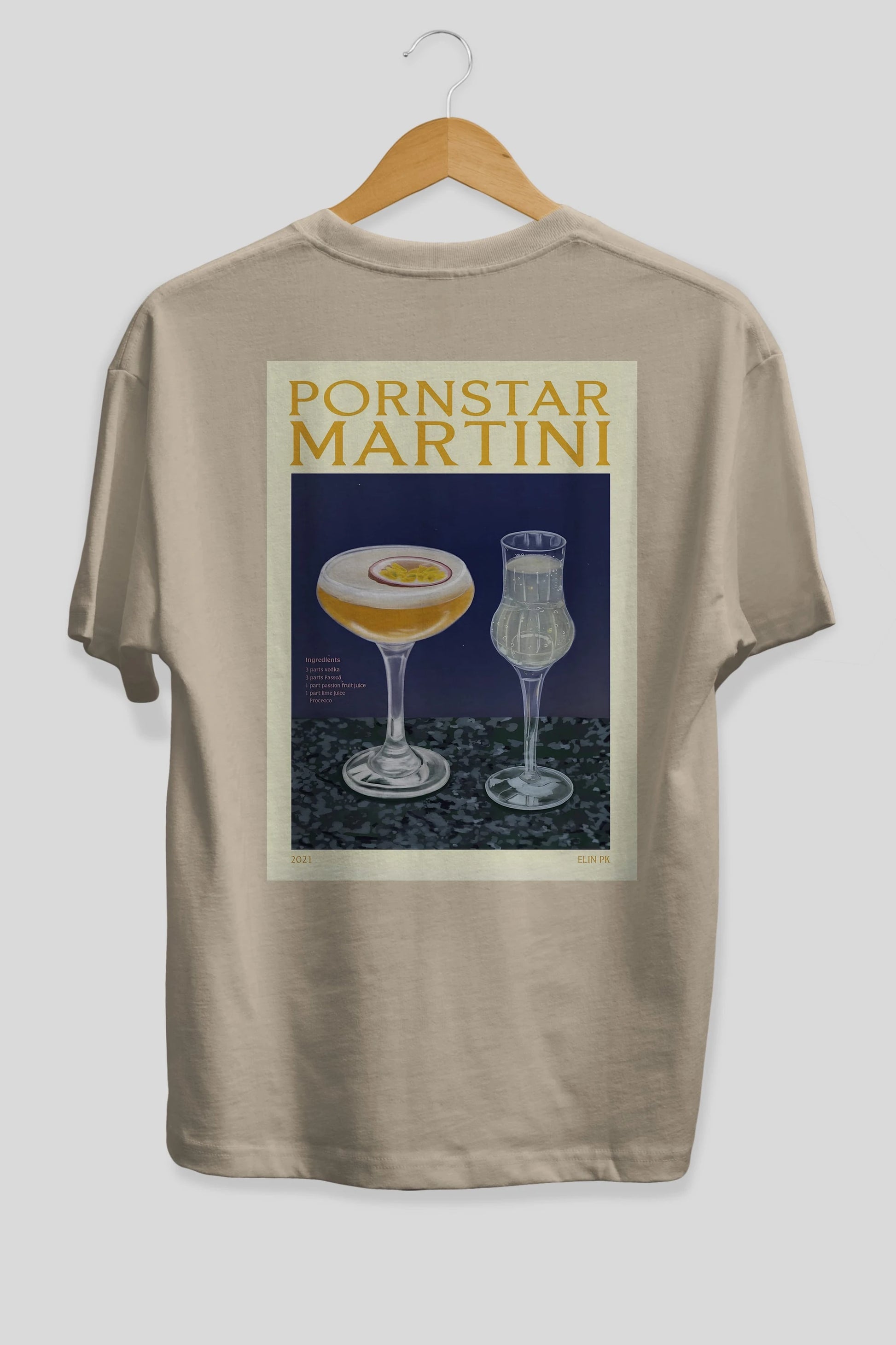 P.rnstar Martini Arka Baskılı Oversize t-shirt Erkek Kadın Unisex %100 Pamuk Bisiklet Yaka tişort