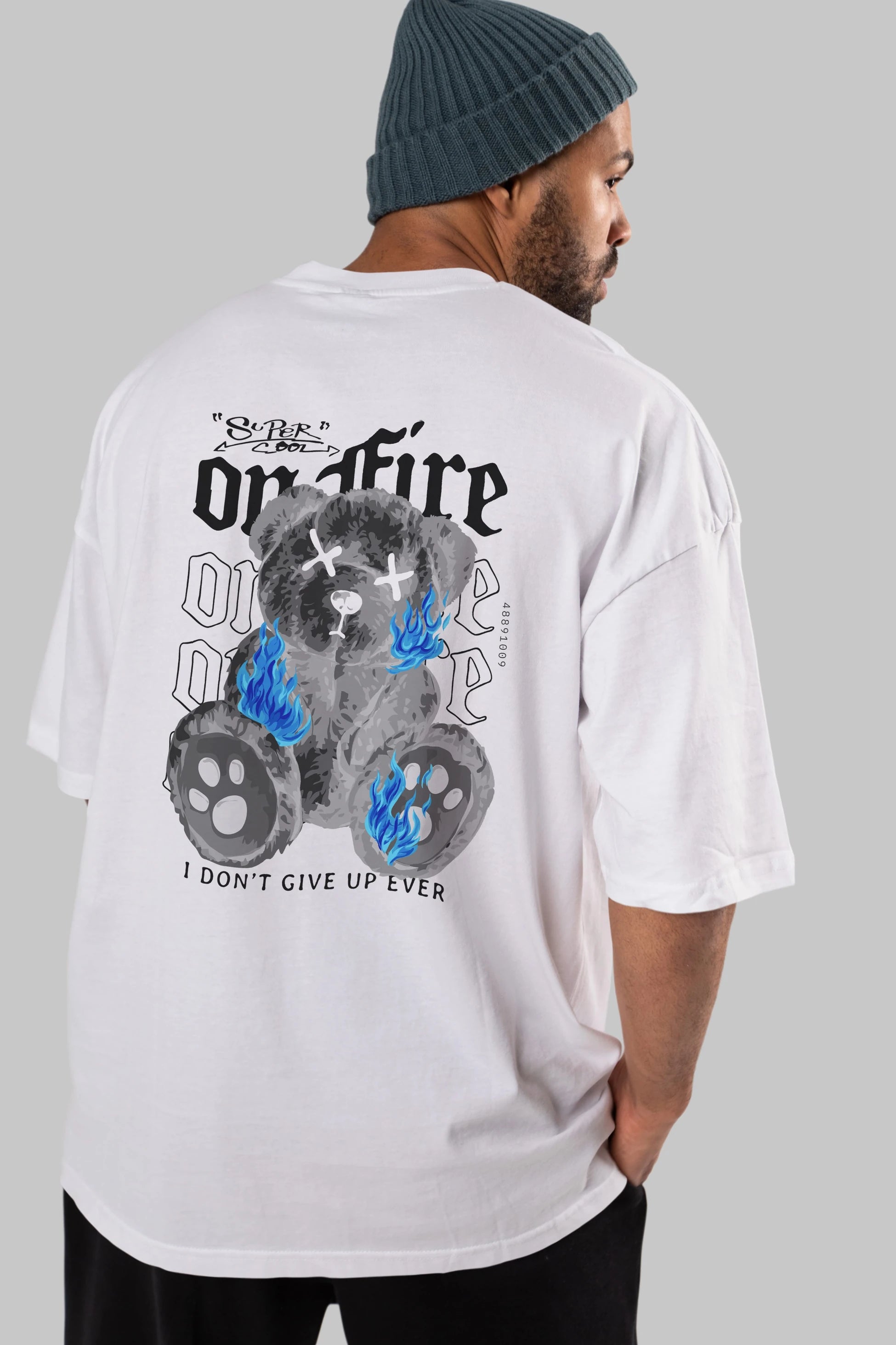 Teddy Bear On Fire Arka Baskılı Oversize t-shirt Erkek Kadın Unisex