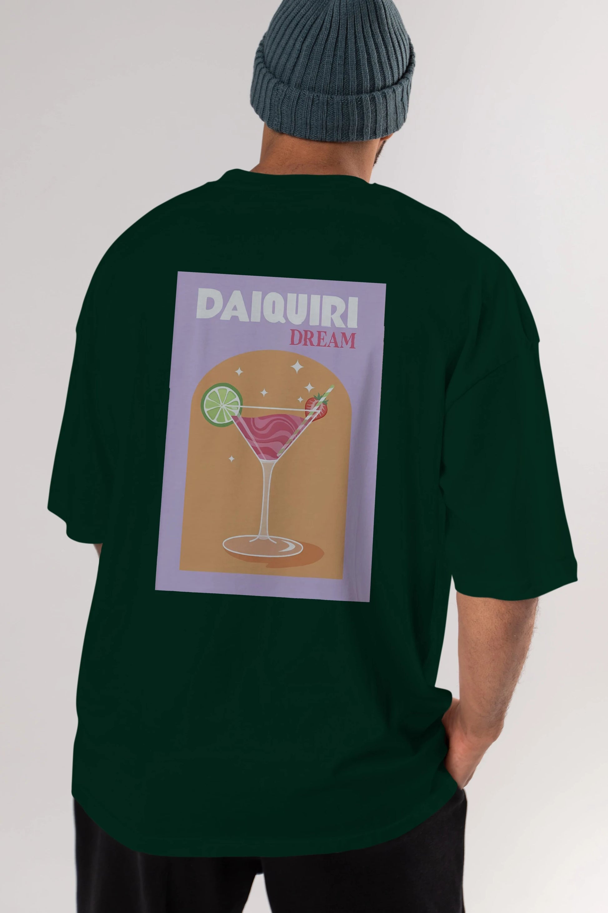 Daiquiri Dream Arka Baskılı Oversize t-shirt Erkek Kadın Unisex %100 Pamuk Bisiklet Yaka tişort