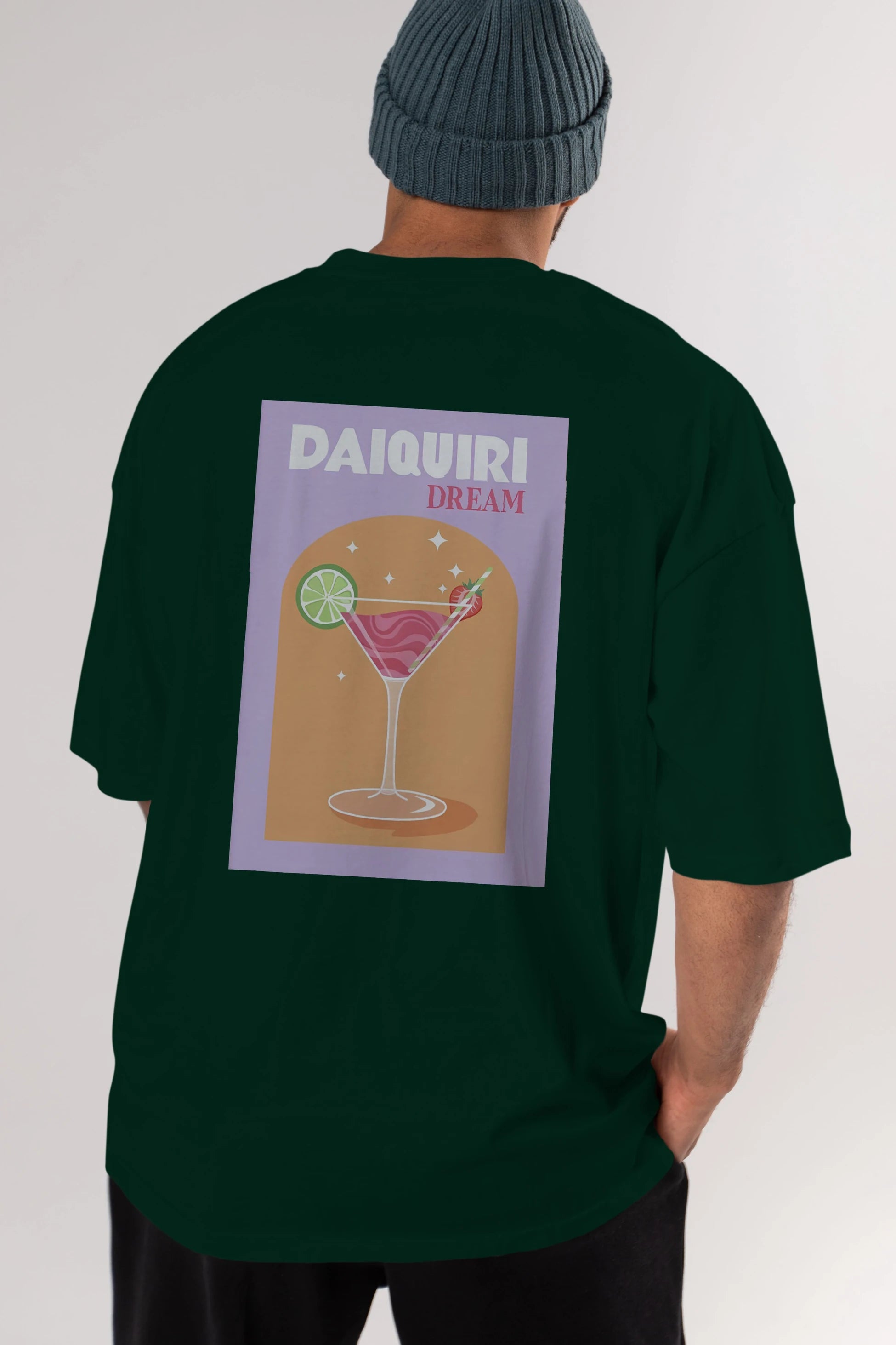 Daiquiri Dream Arka Baskılı Oversize t-shirt Erkek Kadın Unisex %100 Pamuk Bisiklet Yaka tişort