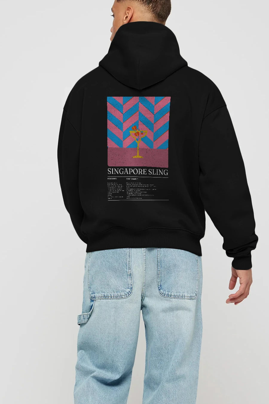 Singapore Sling Kokteyl Arka Baskılı Hoodie Oversize Kapüşonlu Sweatshirt Erkek Kadın