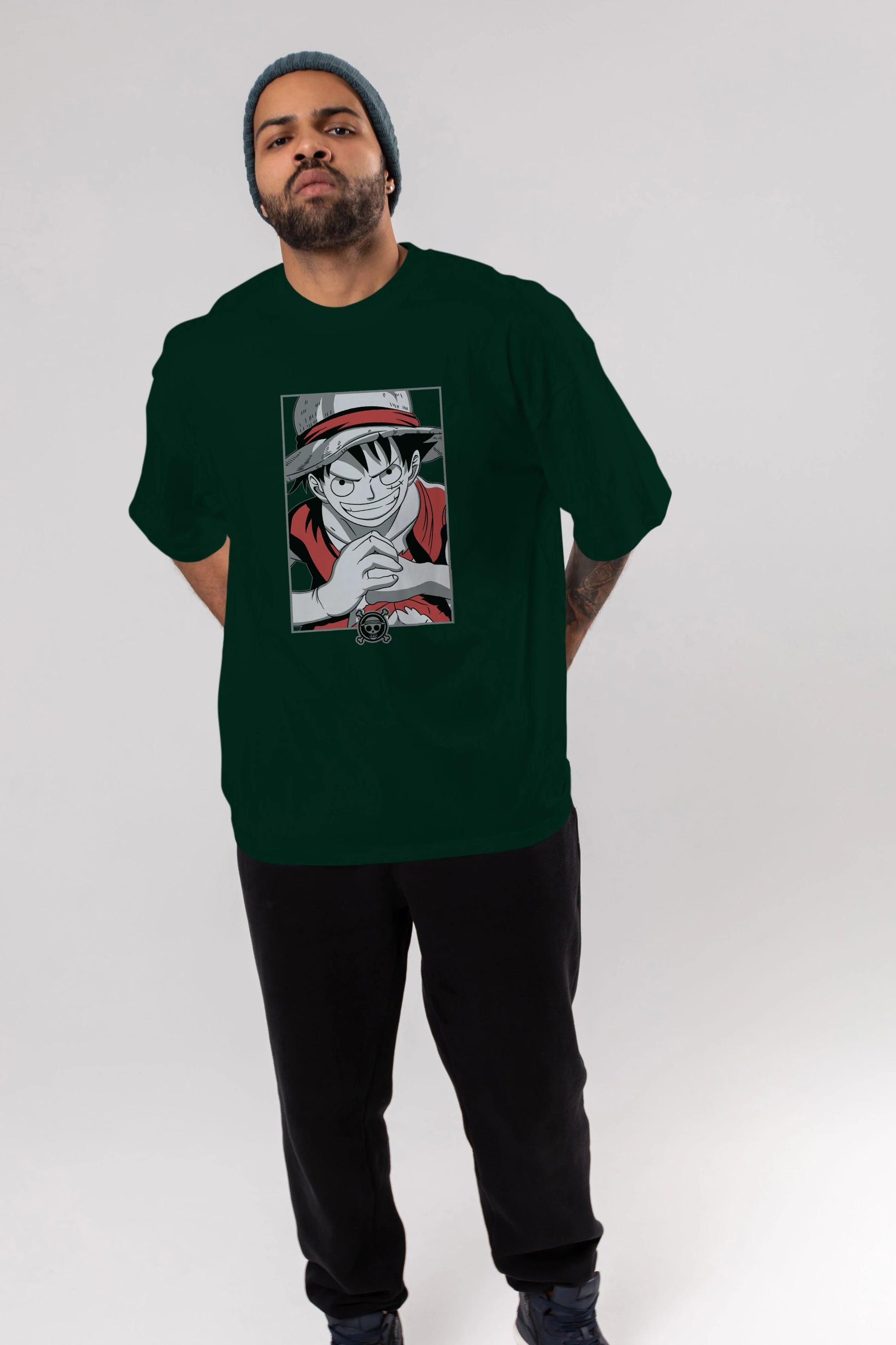 LUFF D. MONKEY OnePiece Anime Ön Baskılı Oversize t-shirt %100 pamuk Erkek Kadın Unisex