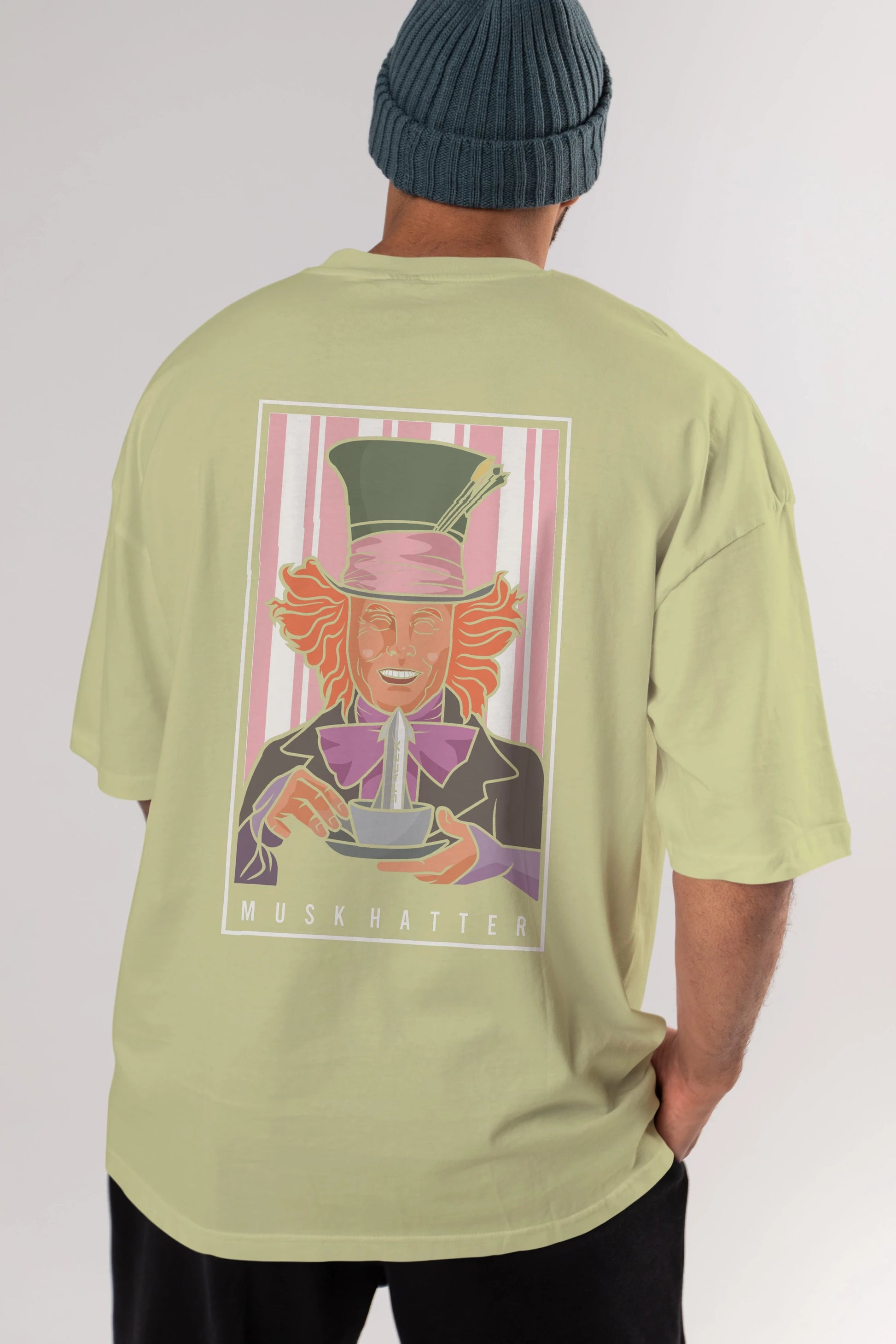 Mad Hatter Elon Musk Arka Baskılı Oversize t-shirt Erkek Kadın Unisex %100 Pamuk tişort