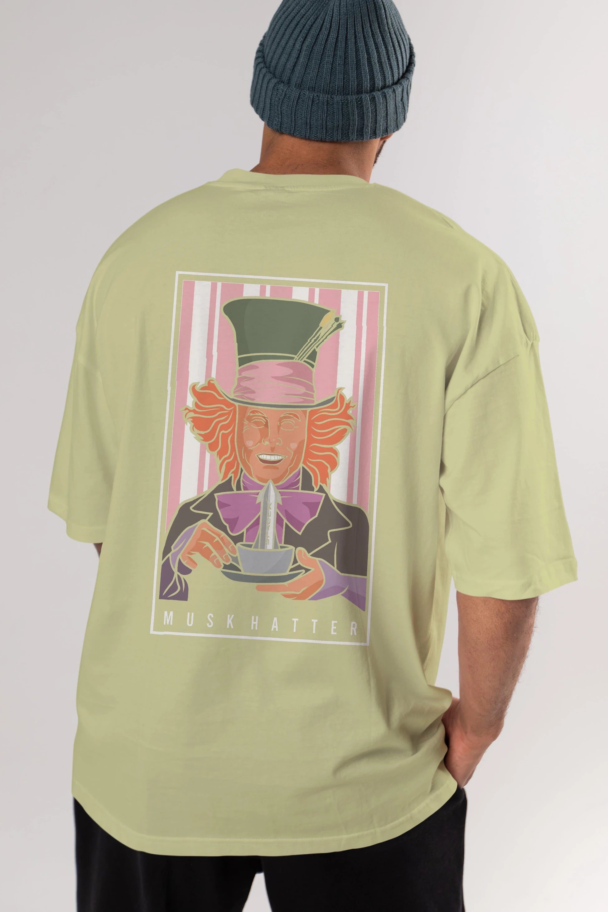Mad Hatter Elon Musk Arka Baskılı Oversize t-shirt Erkek Kadın Unisex %100 Pamuk tişort