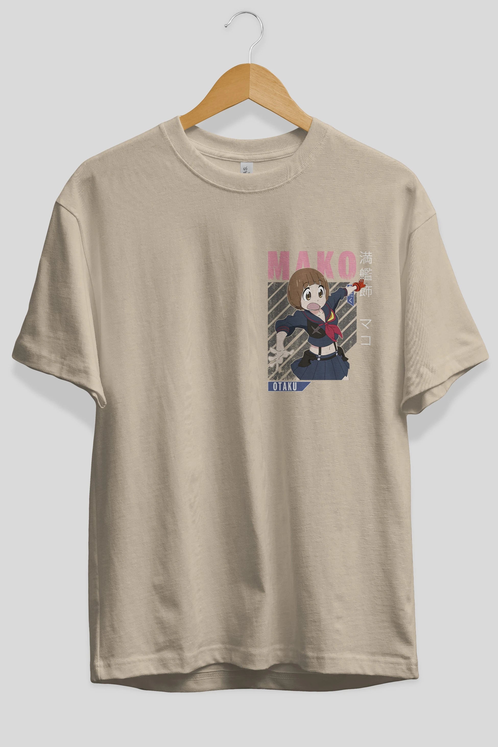 Mako Mankanshoku 2 Ön Sol Baskılı Oversize t-shirt Erkek Kadın Unisex %100 Pamuk Bisiklet Yaka tişort