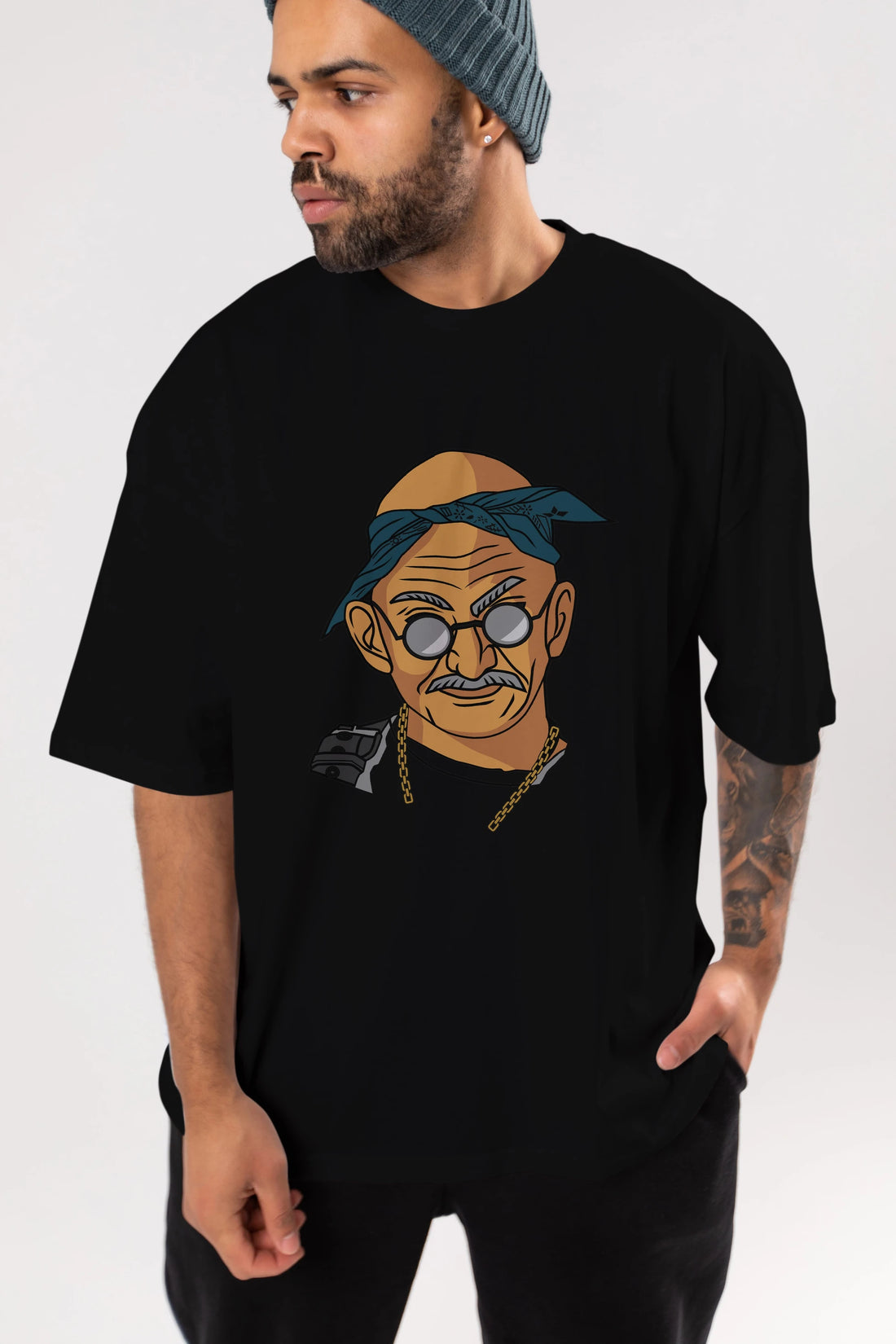 Tupac Gandhi Ön Baskılı Oversize t-shirt Erkek Kadın Unisex %100 Pamuk tişort