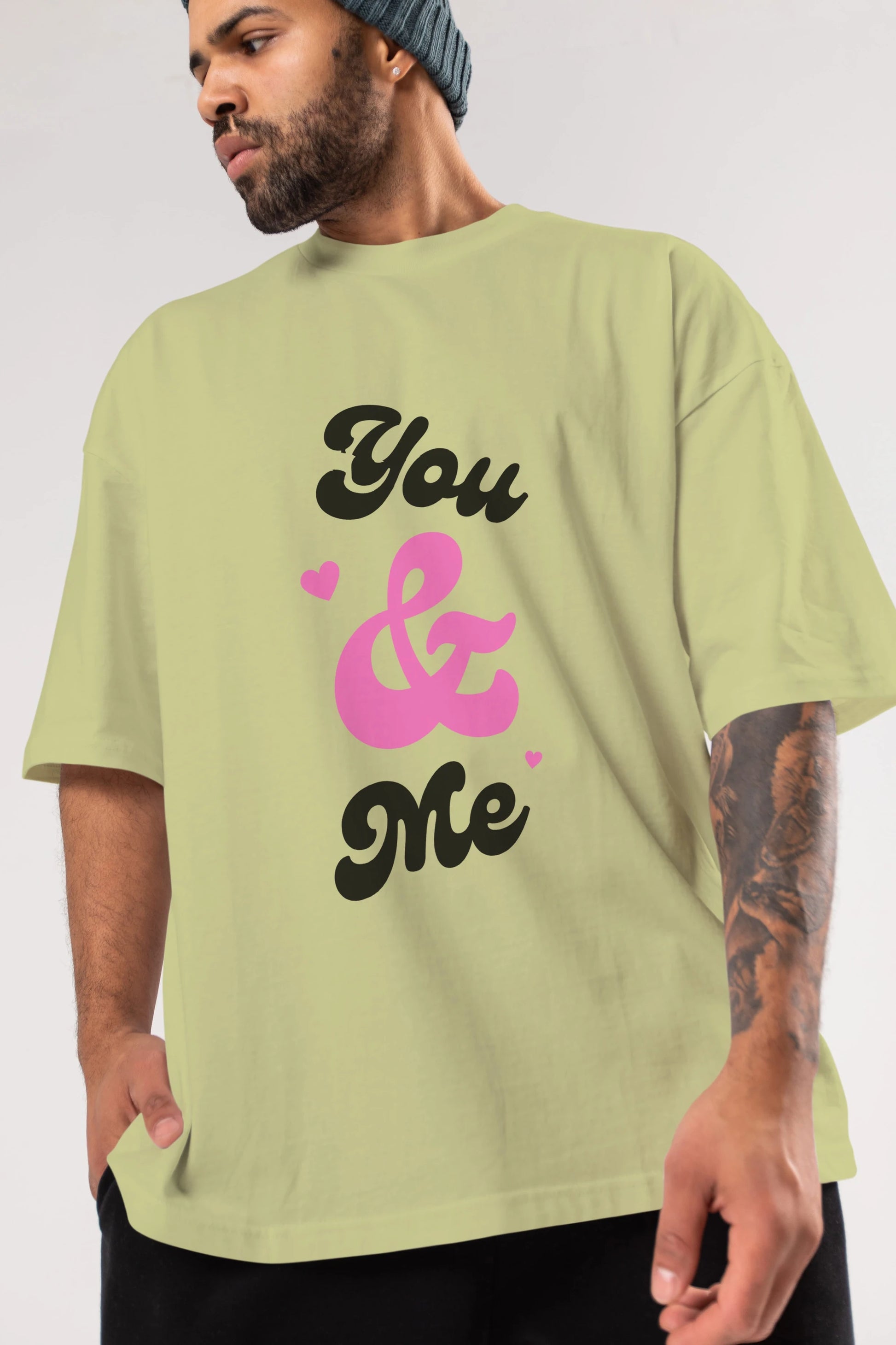 You and Me Yazılı Ön Baskılı Oversize t-shirt Erkek Kadın Unisex