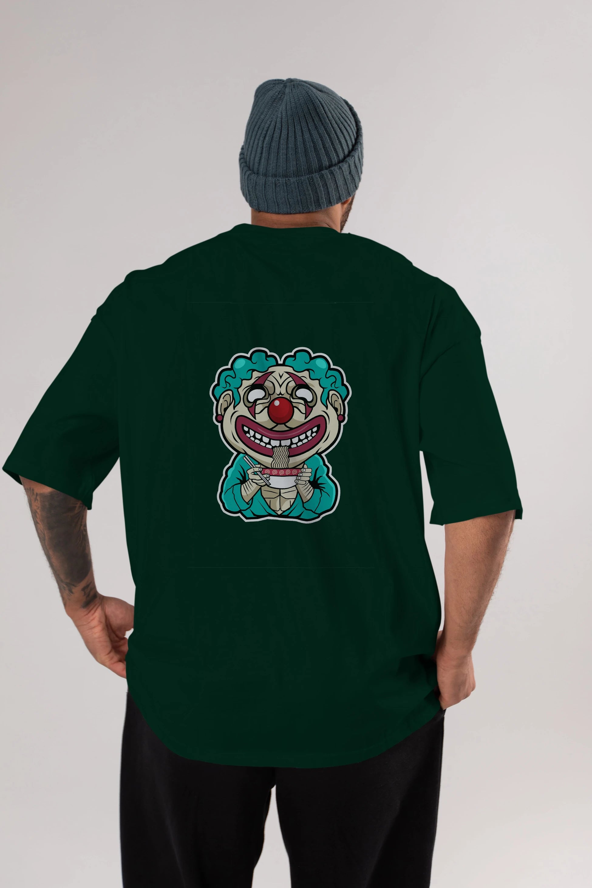 Clown Ramen Arka Baskılı Oversize t-shirt Erkek Kadın Unisex %100 Pamuk tişort