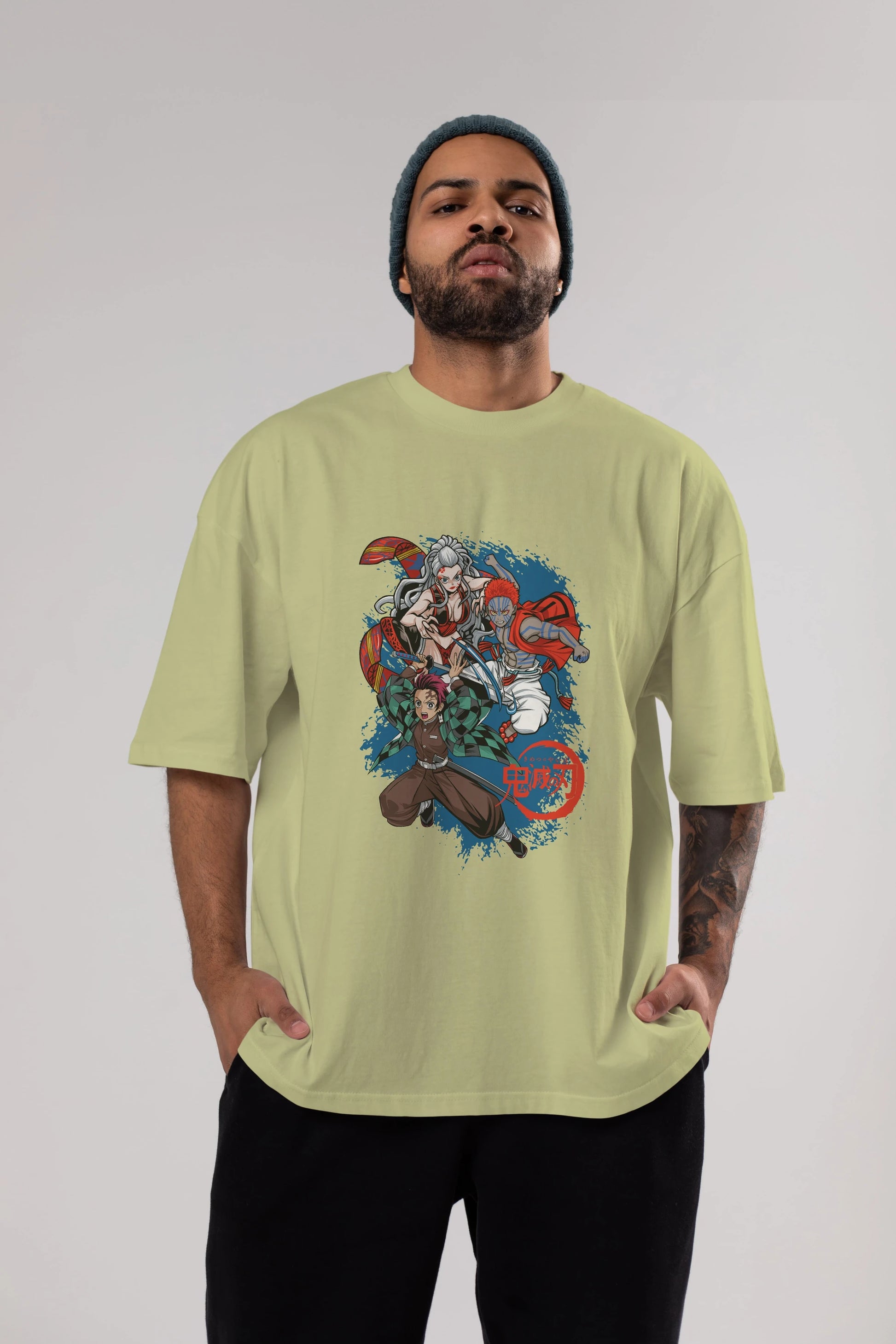 TANJIRO ,AKAZA,DAKI Anime Ön Baskılı Oversize t-shirt %100 pamuk Erkek Kadın Unisex