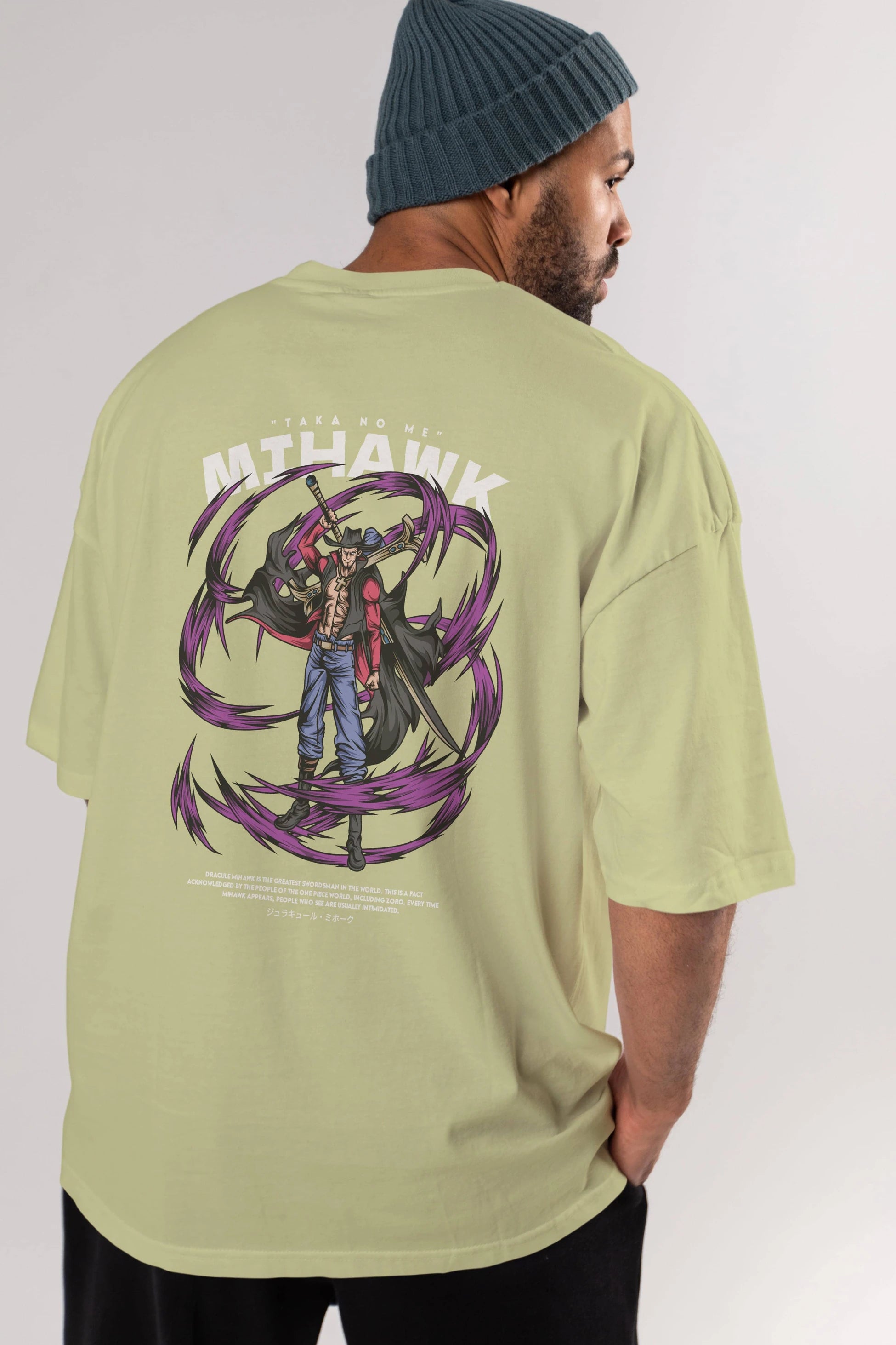 Mihawk Anime Arka Baskılı Oversize t-shirt Erkek Kadın Unisex