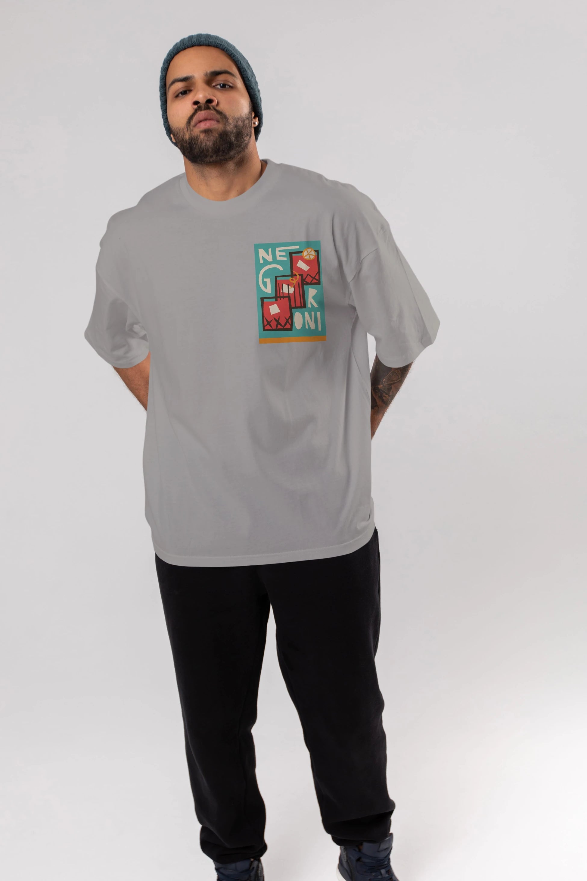 Negroni 3 Ön Sol Baskılı Oversize t-shirt Erkek Kadın Unisex %100 Pamuk Bisiklet Yaka tişort