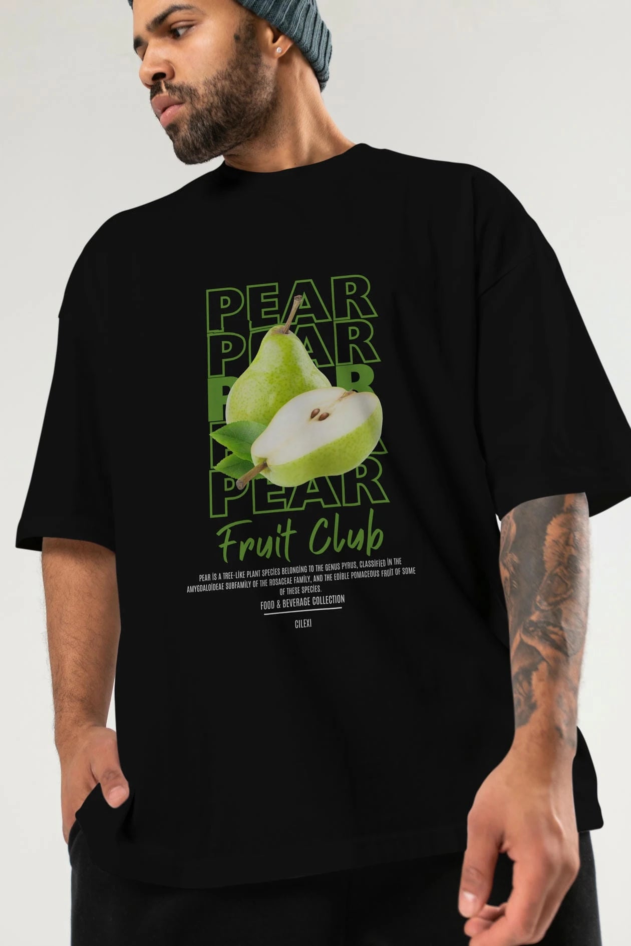 Pear Ön Baskılı Oversize t-shirt Erkek Kadın Pamuk Bisiklet Yaka tişort