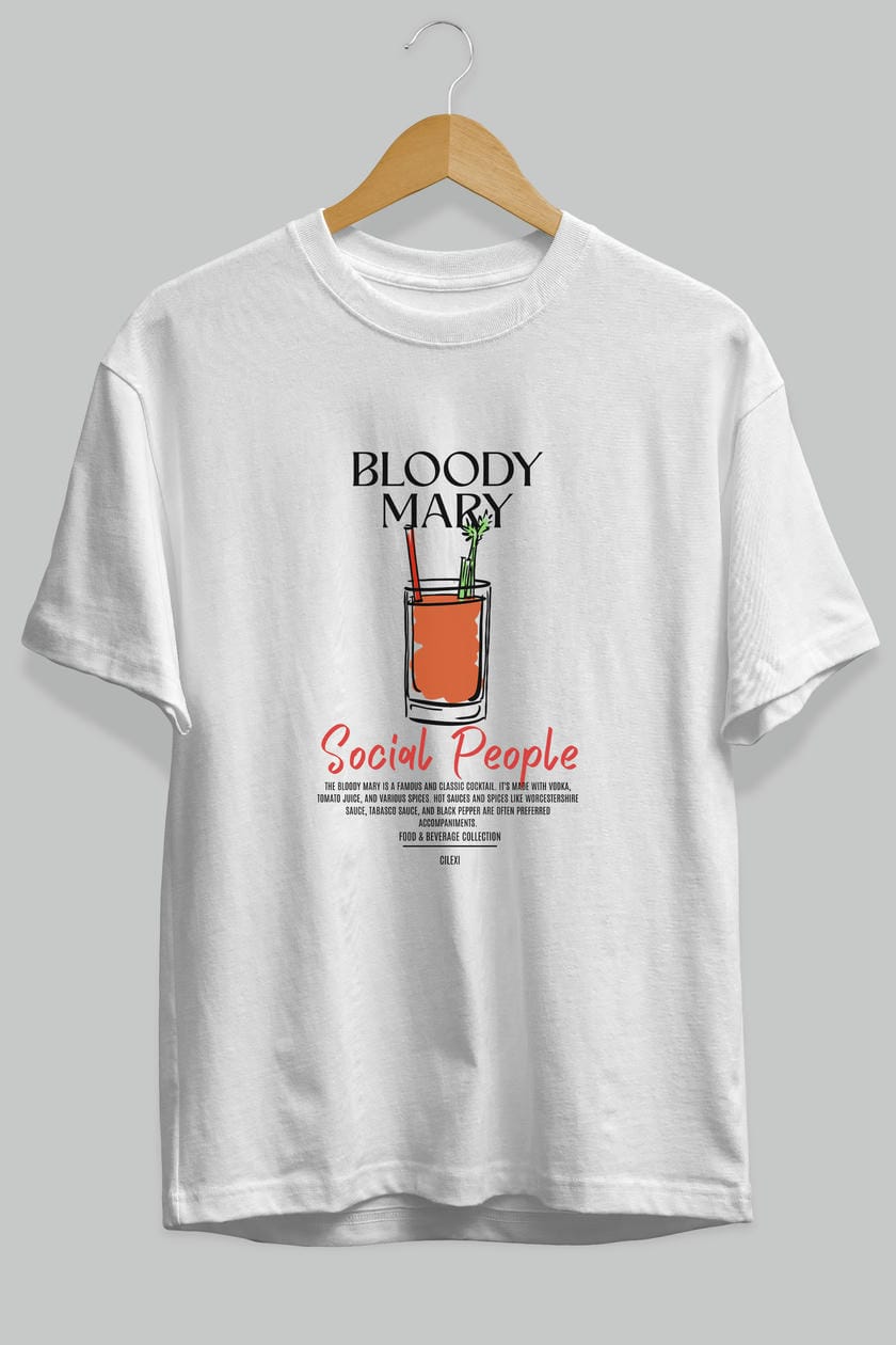 Bloody Mary Kokteyl Serisi ön Baskılı Oversize t-shirt Erkek Kadın %100 Pamuk Bisiklet Yaka tişort