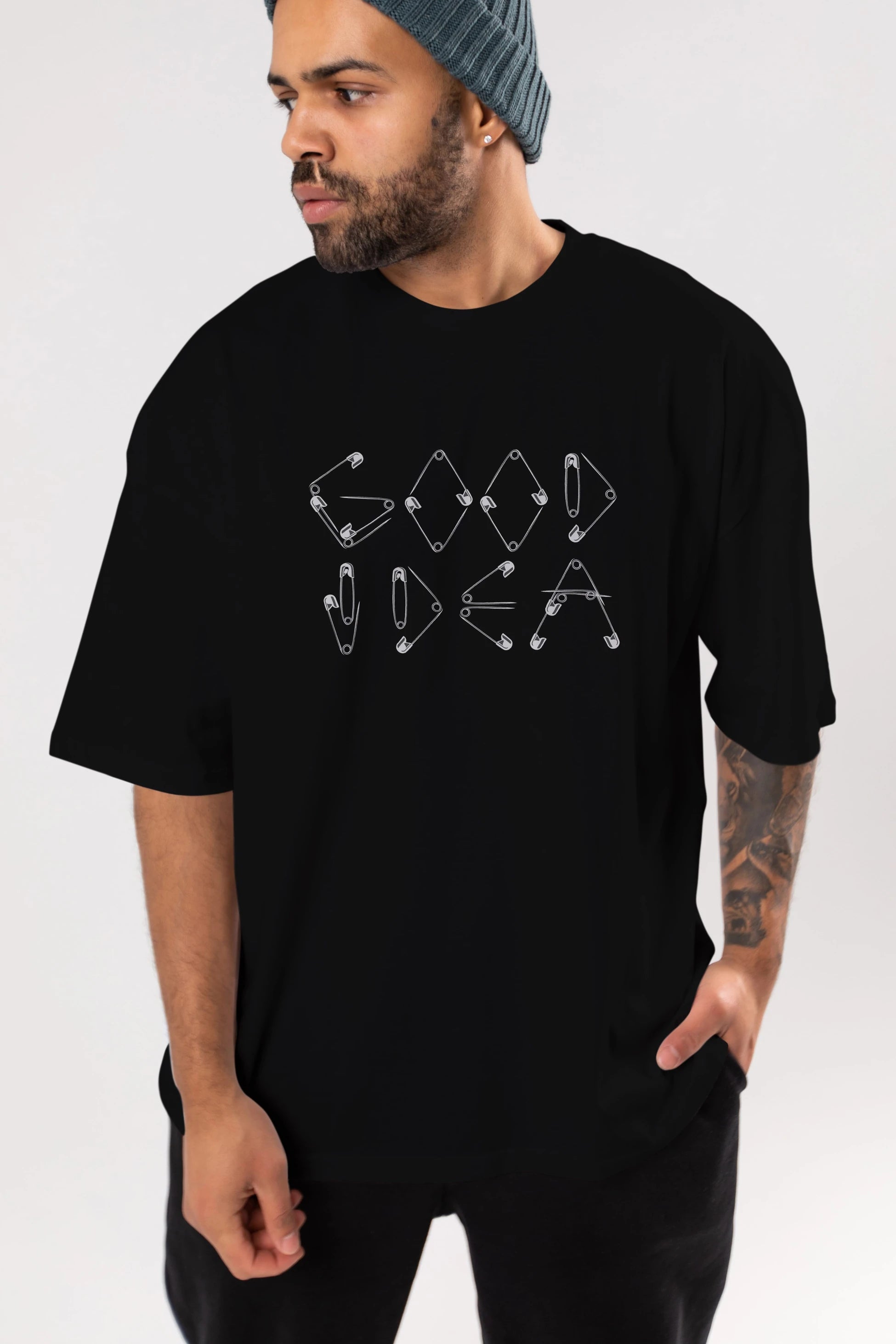 Good Idea Ön Baskılı Oversize t-shirt %100 pamuk Erkek Kadın Unisex