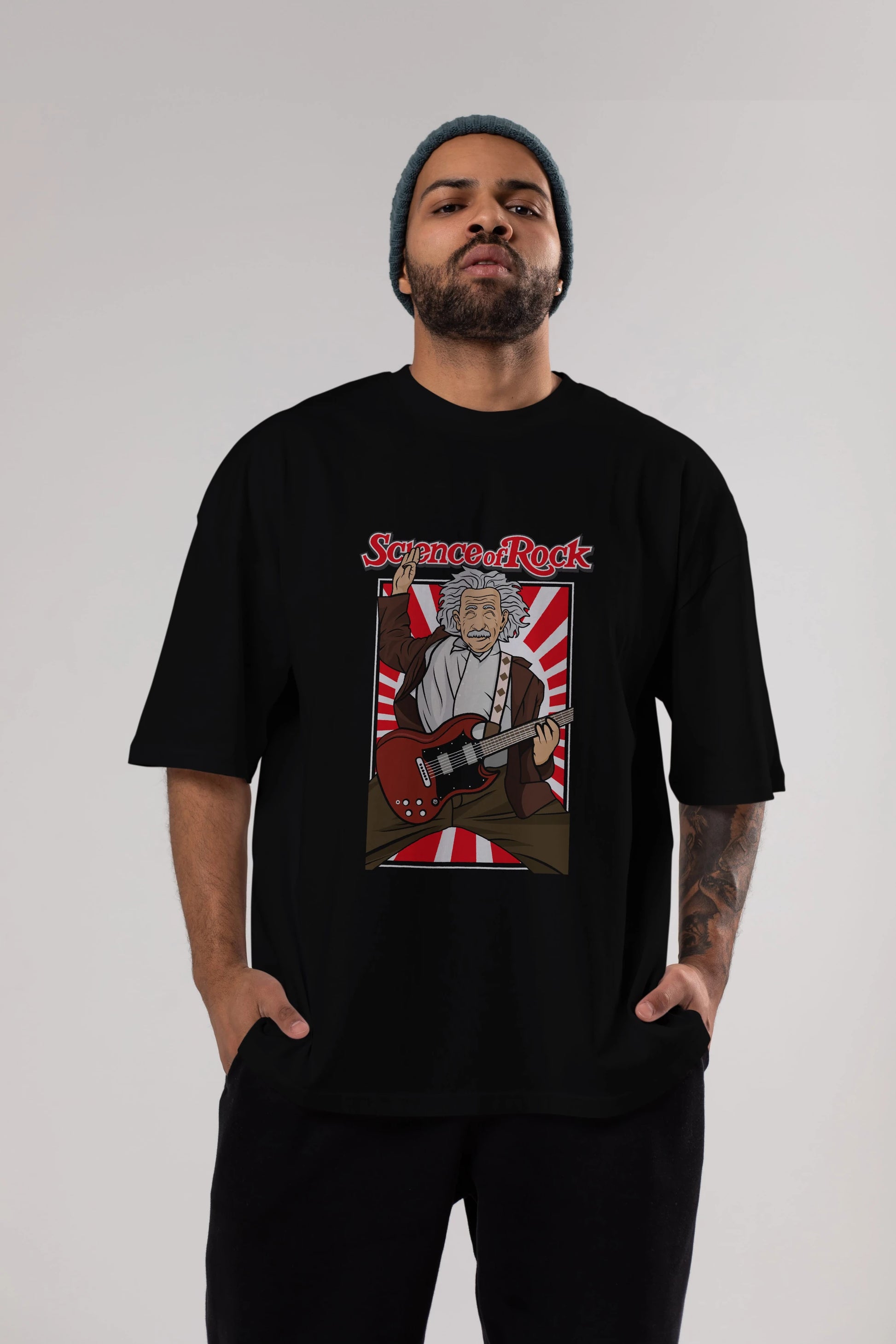 Einstein Science Of Rock Ön Baskılı Oversize t-shirt Erkek Kadın Unisex %100 Pamuk tişort