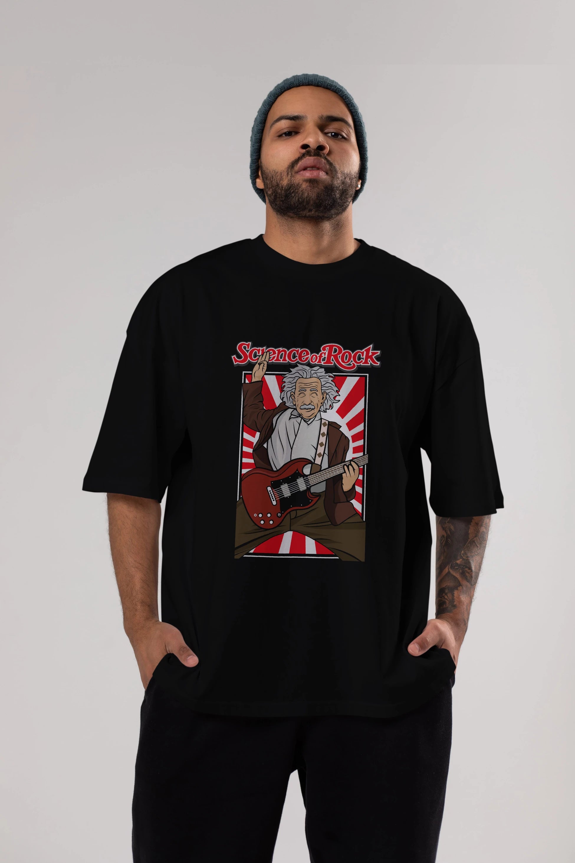 Einstein Science Of Rock Ön Baskılı Oversize t-shirt Erkek Kadın Unisex %100 Pamuk tişort