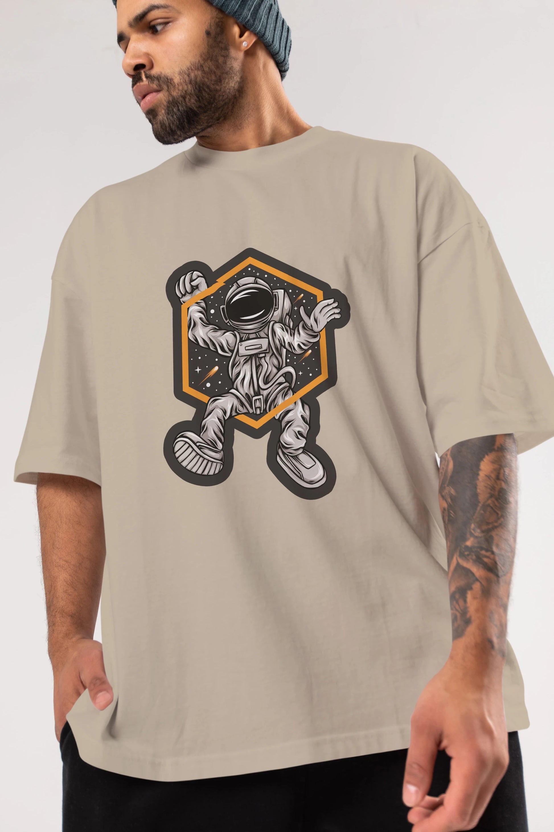 Astrofun Sticker Ön Baskılı Oversize t-shirt Erkek Kadın Unisex