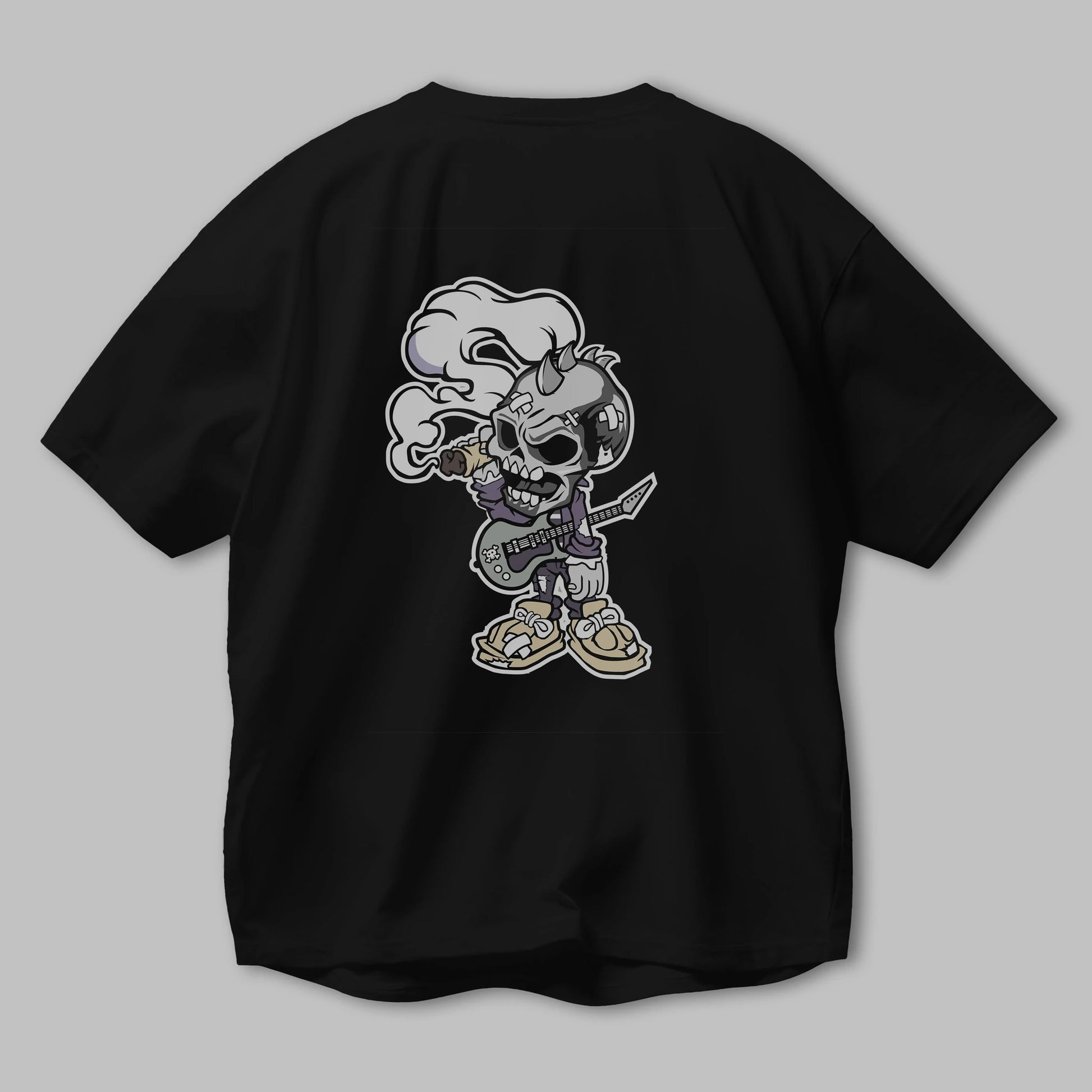 Skull Smoker Punk Rocker Arka Baskılı Oversize t-shirt Erkek Kadın Unisex %100 Pamuk tişort
