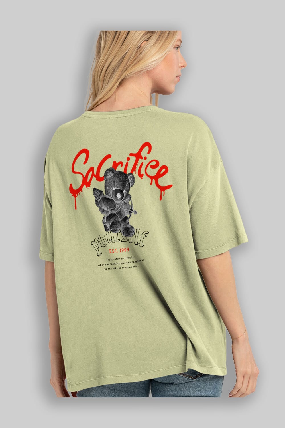 Sacrifice Yourself Bear Arka Baskılı Oversize t-shirt Erkek Kadın Unisex