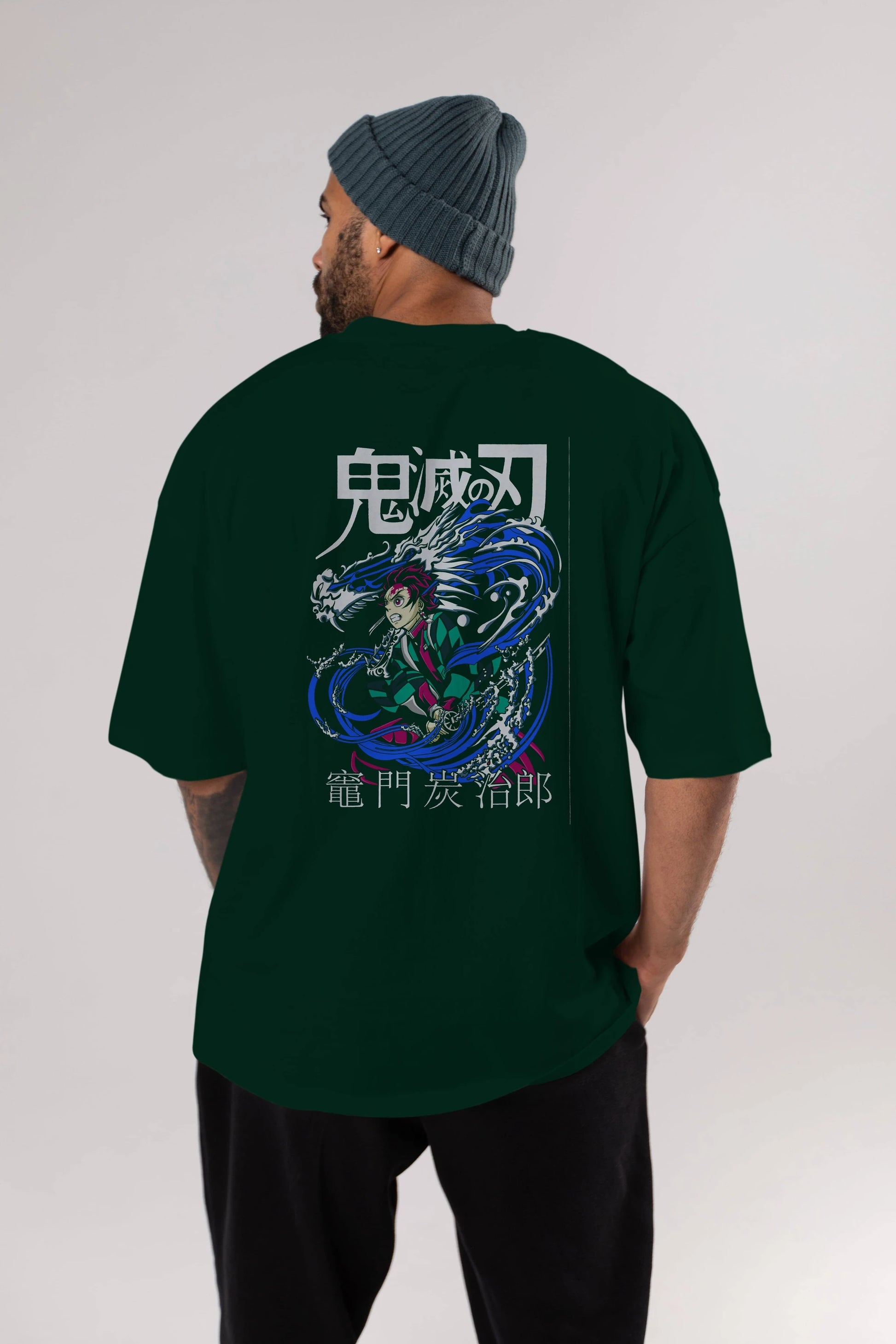 TANJIRO KAMADO 2 Anime Arka Baskılı Oversize t-shirt Erkek Kadın Unisex