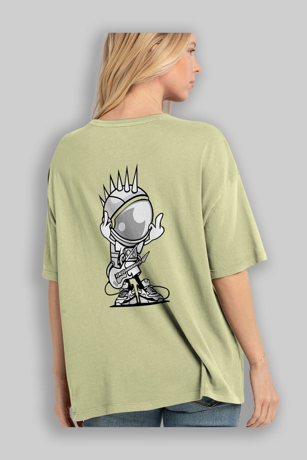Astronaut Punk Rock Arka Baskılı Oversize t-shirt Erkek Kadın Unisex %100 Pamuk tişort