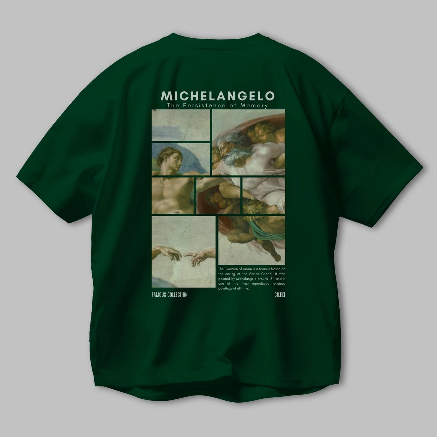 Michelangelo Arka Baskılı Oversize t-shirt Erkek Kadın Bisiklet Yaka Pamuk tişort