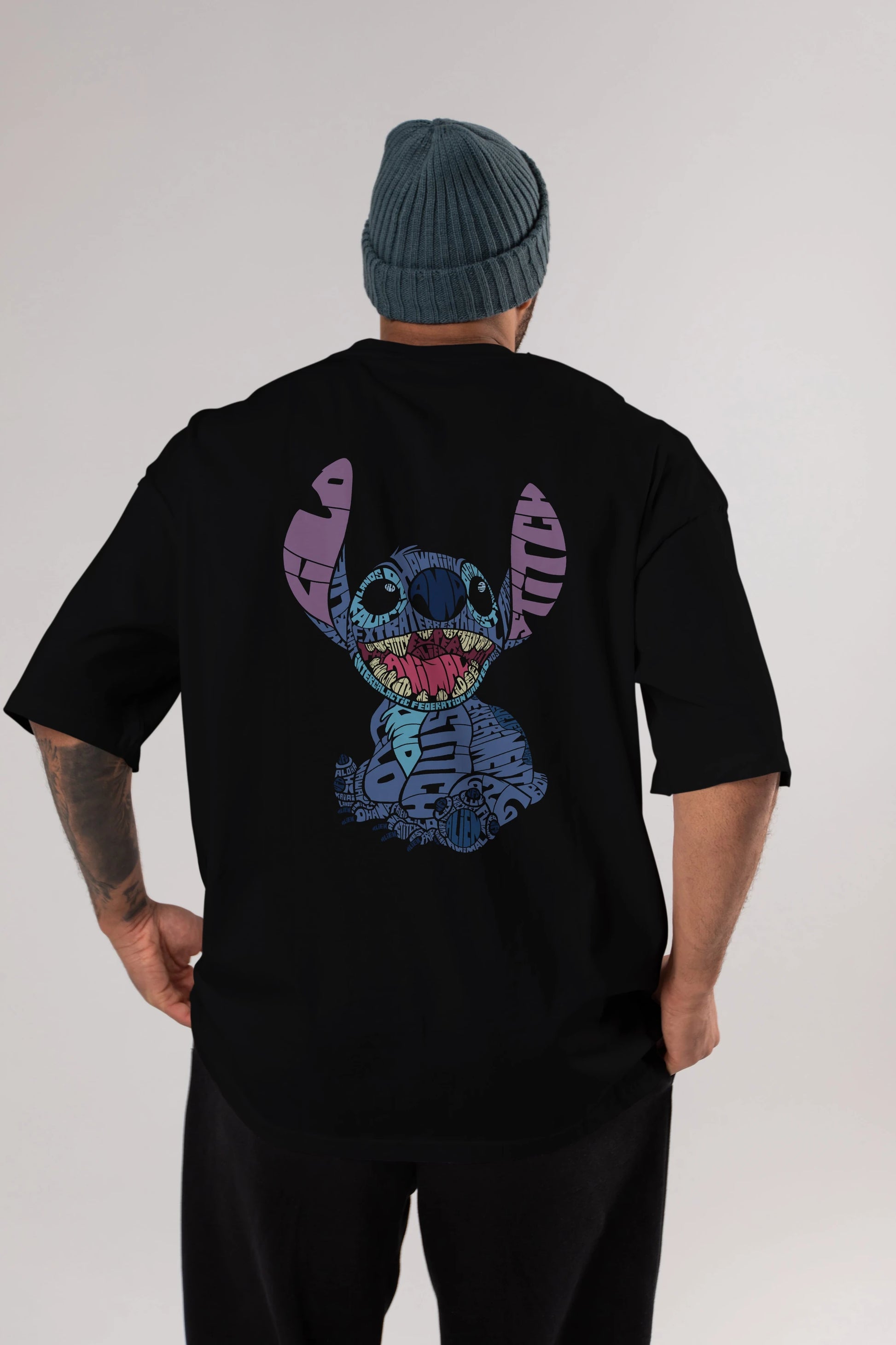Stitch Arka Baskılı Oversize t-shirt %100 pamuk Erkek Kadın Unisex
