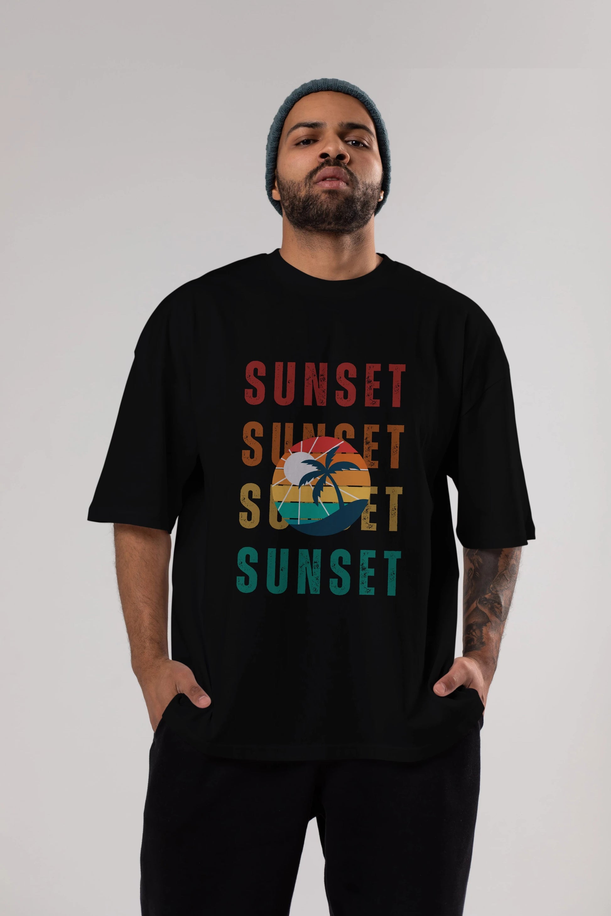Sunset Yazılı Ön Baskılı Oversize t-shirt Erkek Kadın Unisex