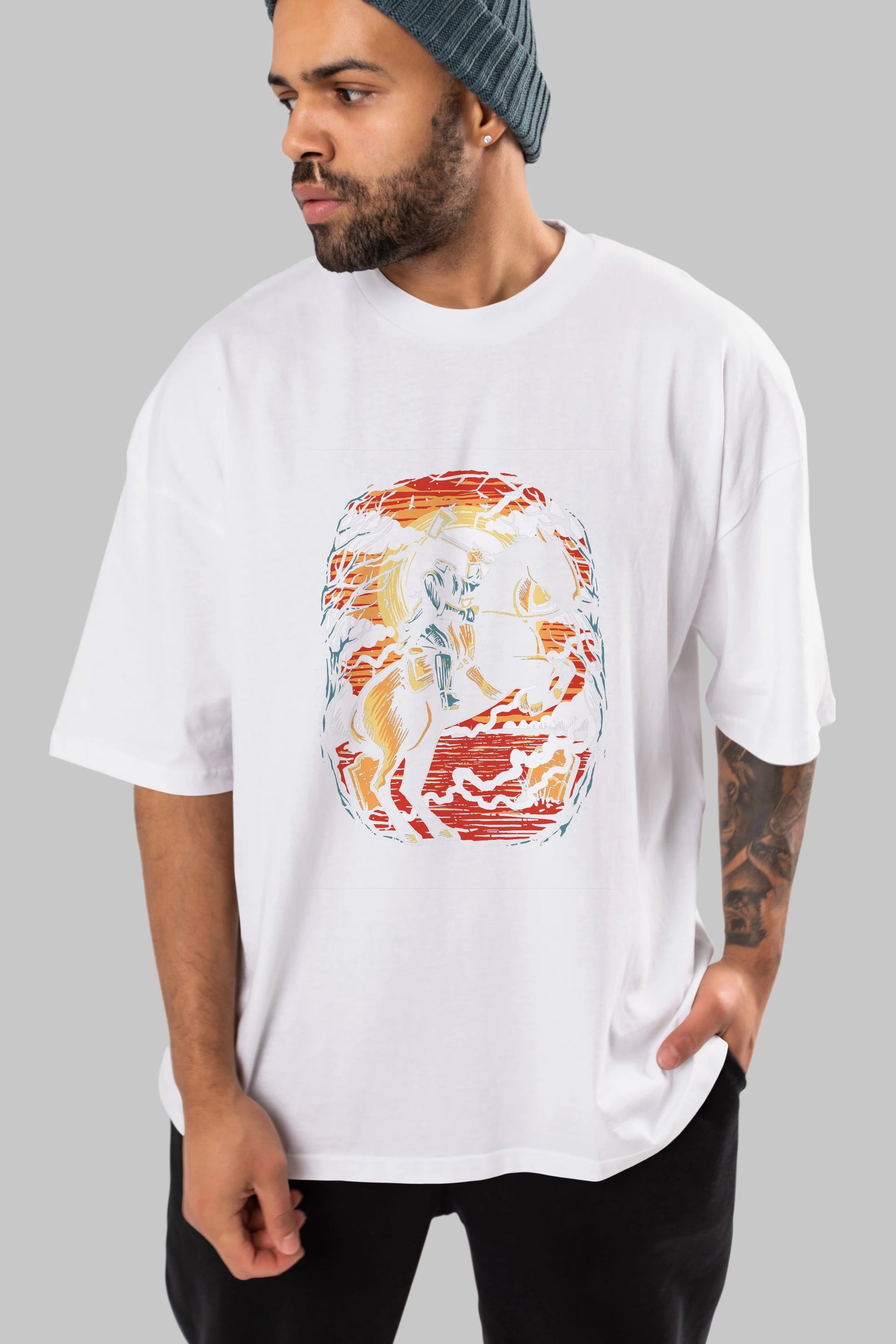 Headless Horseman Ön Baskılı Oversize t-shirt Erkek Kadın Unisex %100 Pamuk tişort
