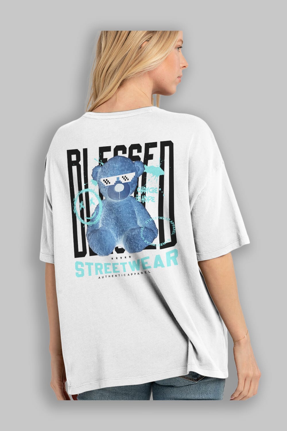 Blessed Bear Arka Baskılı Oversize t-shirt Erkek Kadın Unisex