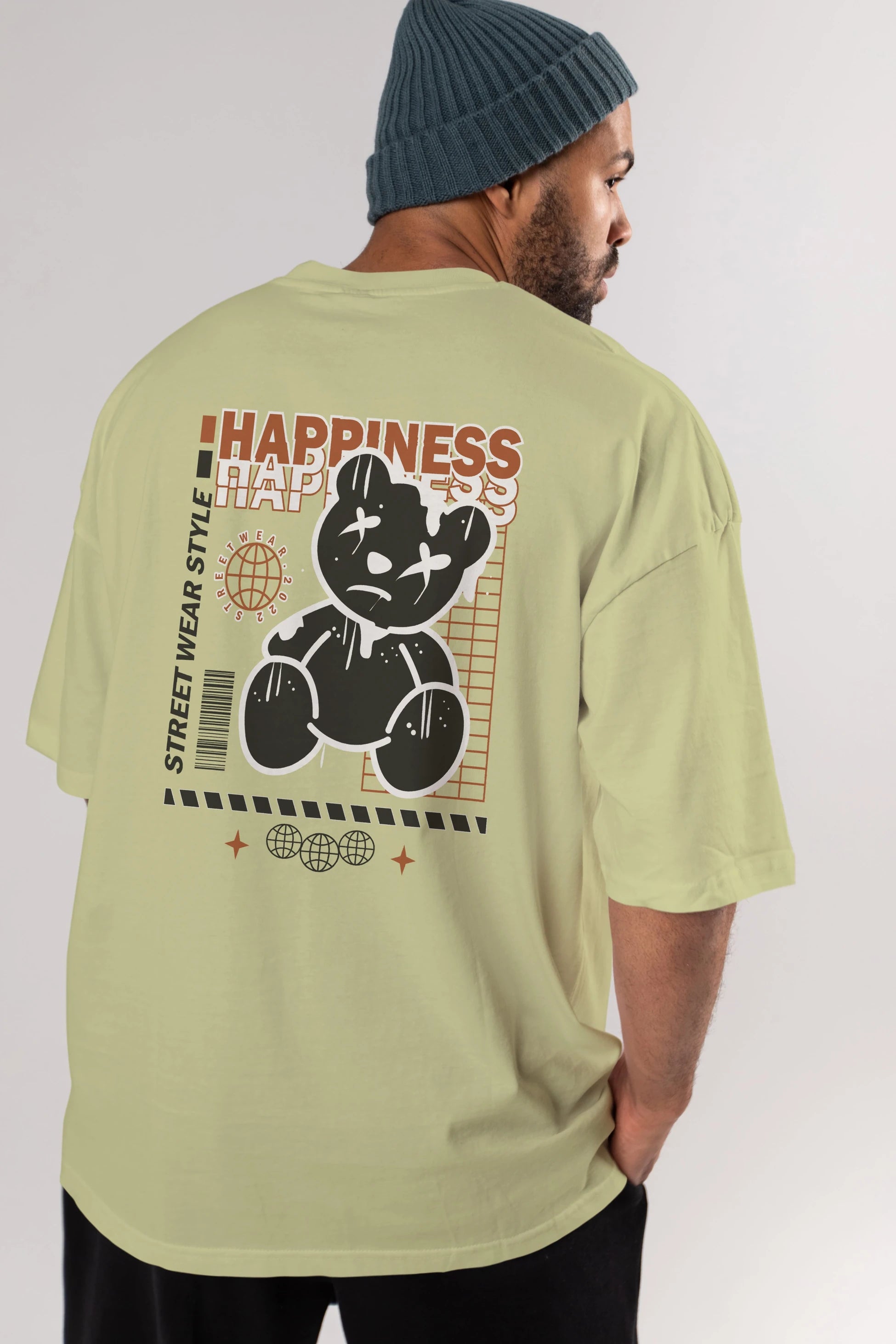 Happiness Bear 2 Arka Baskılı Oversize t-shirt Erkek Kadın Unisex