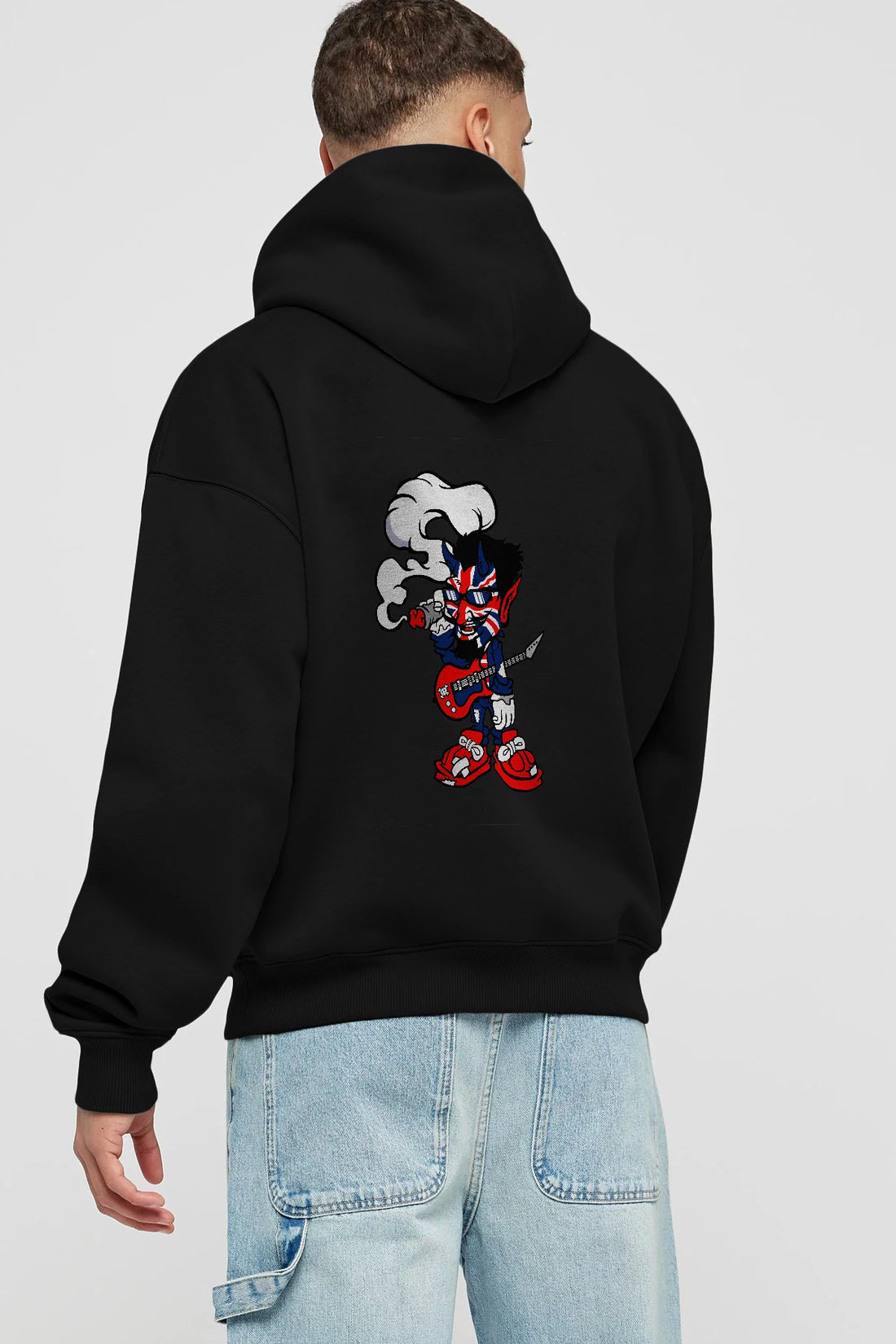 Uk Devil Rockstar Arka Baskılı Hoodie Oversize Kapüşonlu Sweatshirt Erkek Kadın Unisex