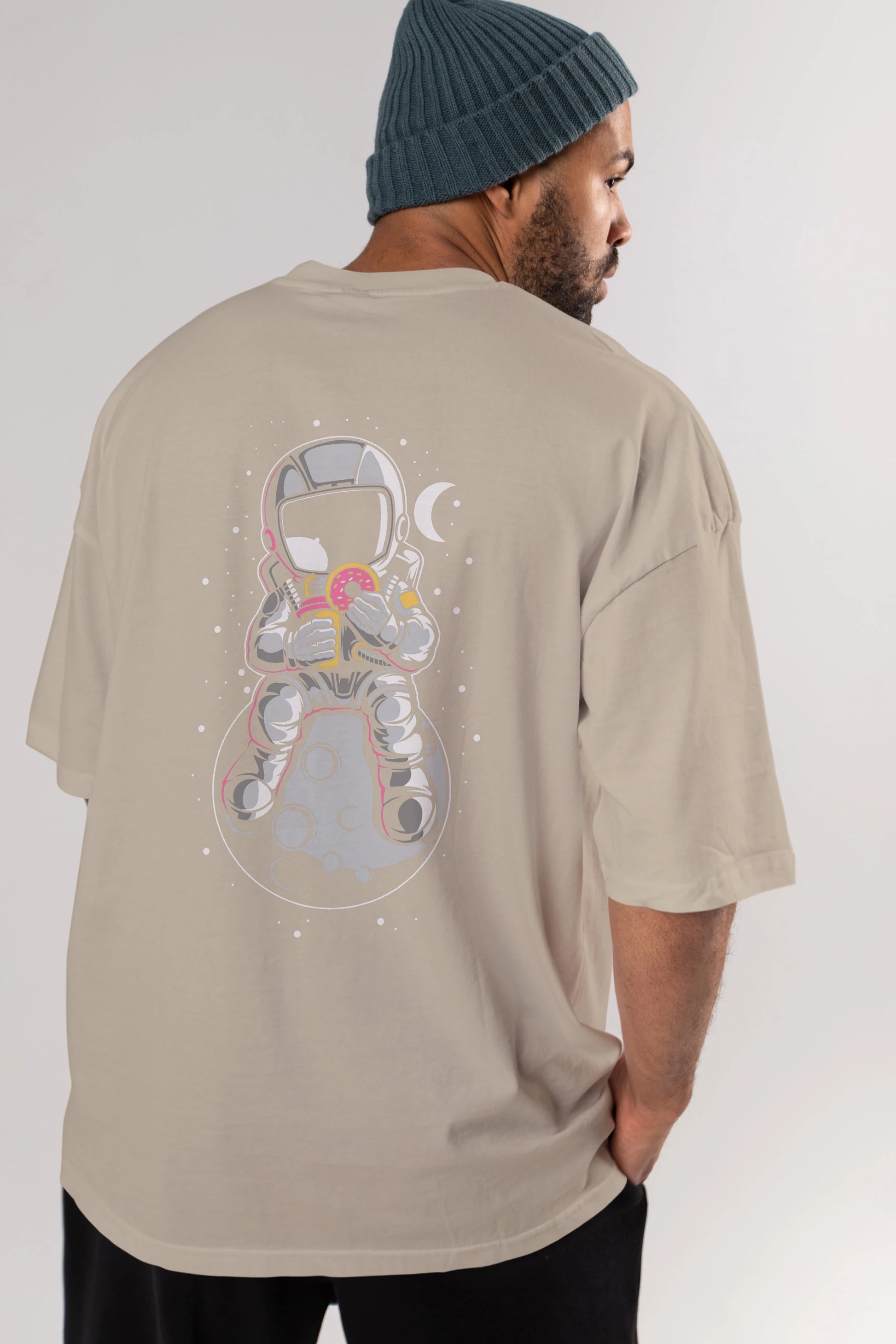 Astronaut Donuts Arka Baskılı Oversize t-shirt Erkek Kadın Unisex
