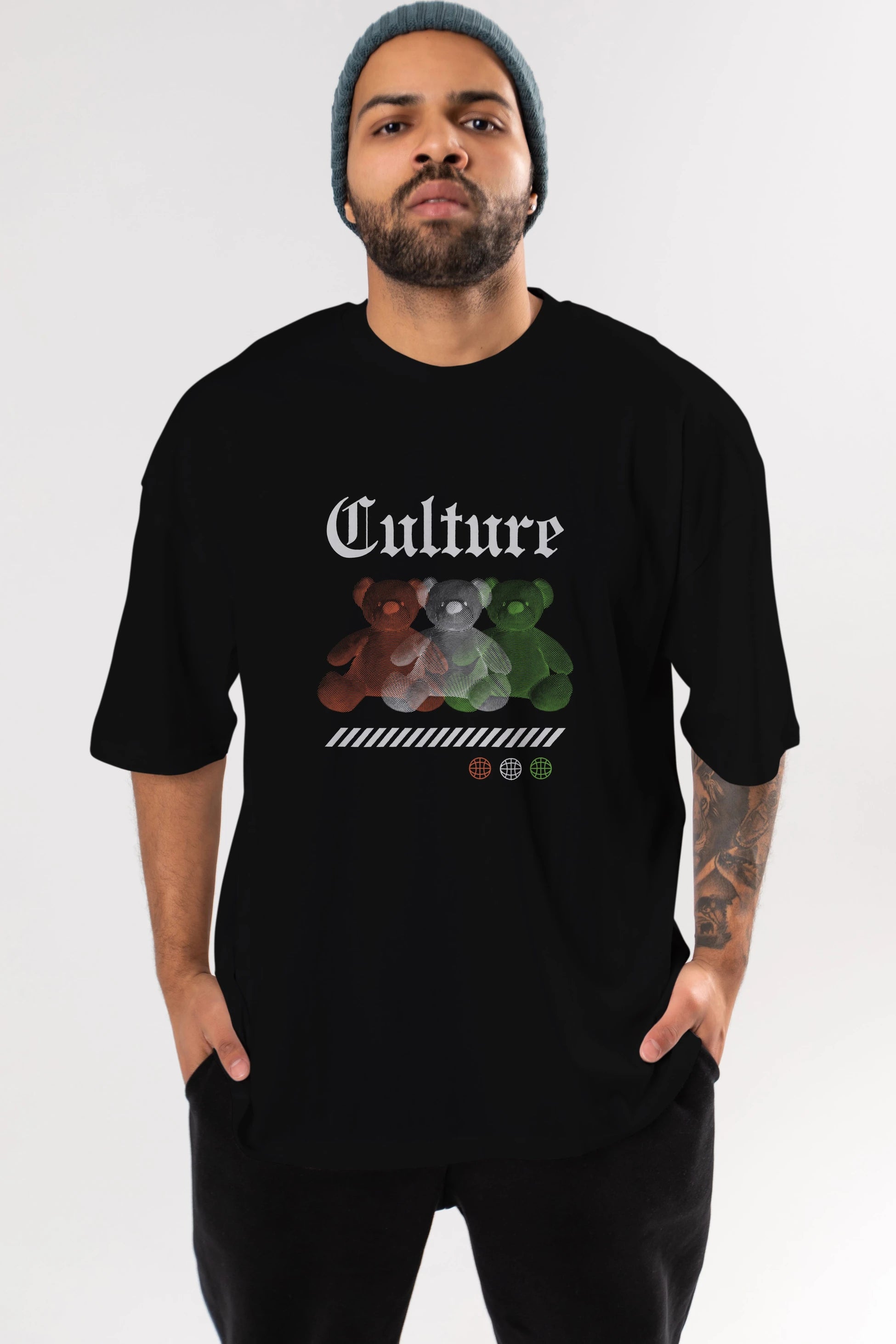 Culture Bear Ön Baskılı Oversize t-shirt Erkek Kadın Unisex