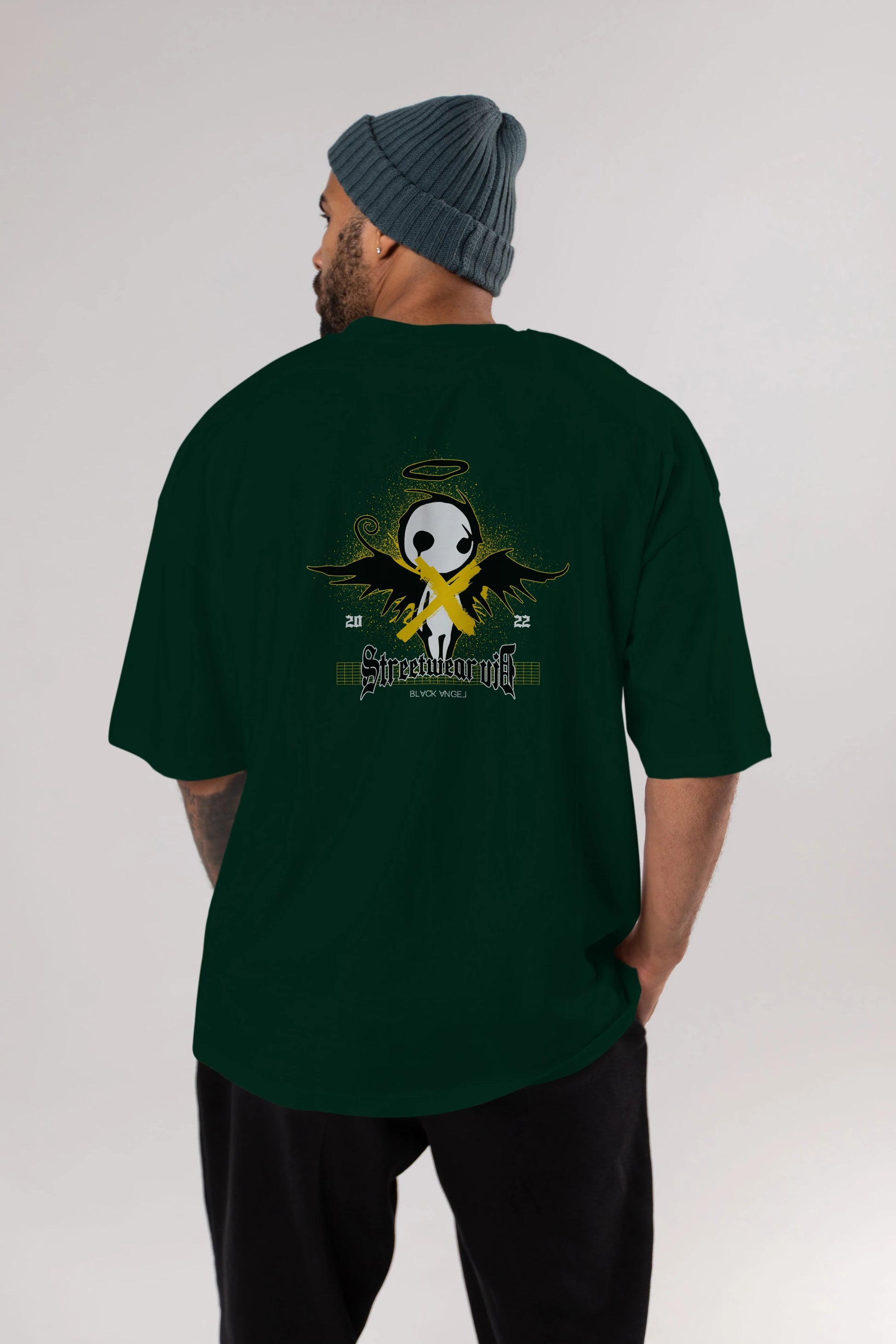 Black Angel Arka Baskılı Oversize t-shirt Erkek Kadın Unisex
