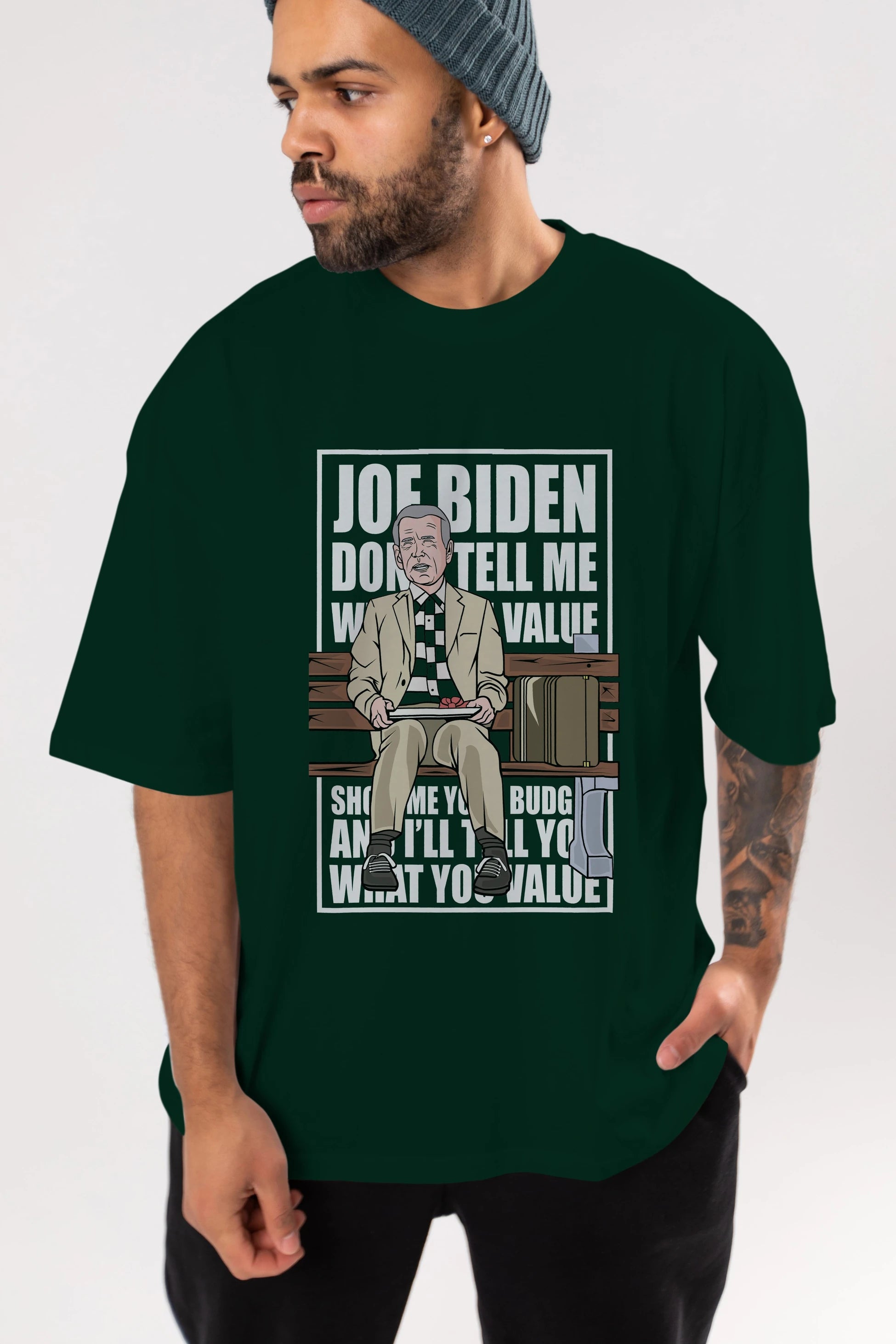 Joe Biden Forest Gump Ön Baskılı Oversize t-shirt Erkek Kadın Unisex %100 Pamuk tişort