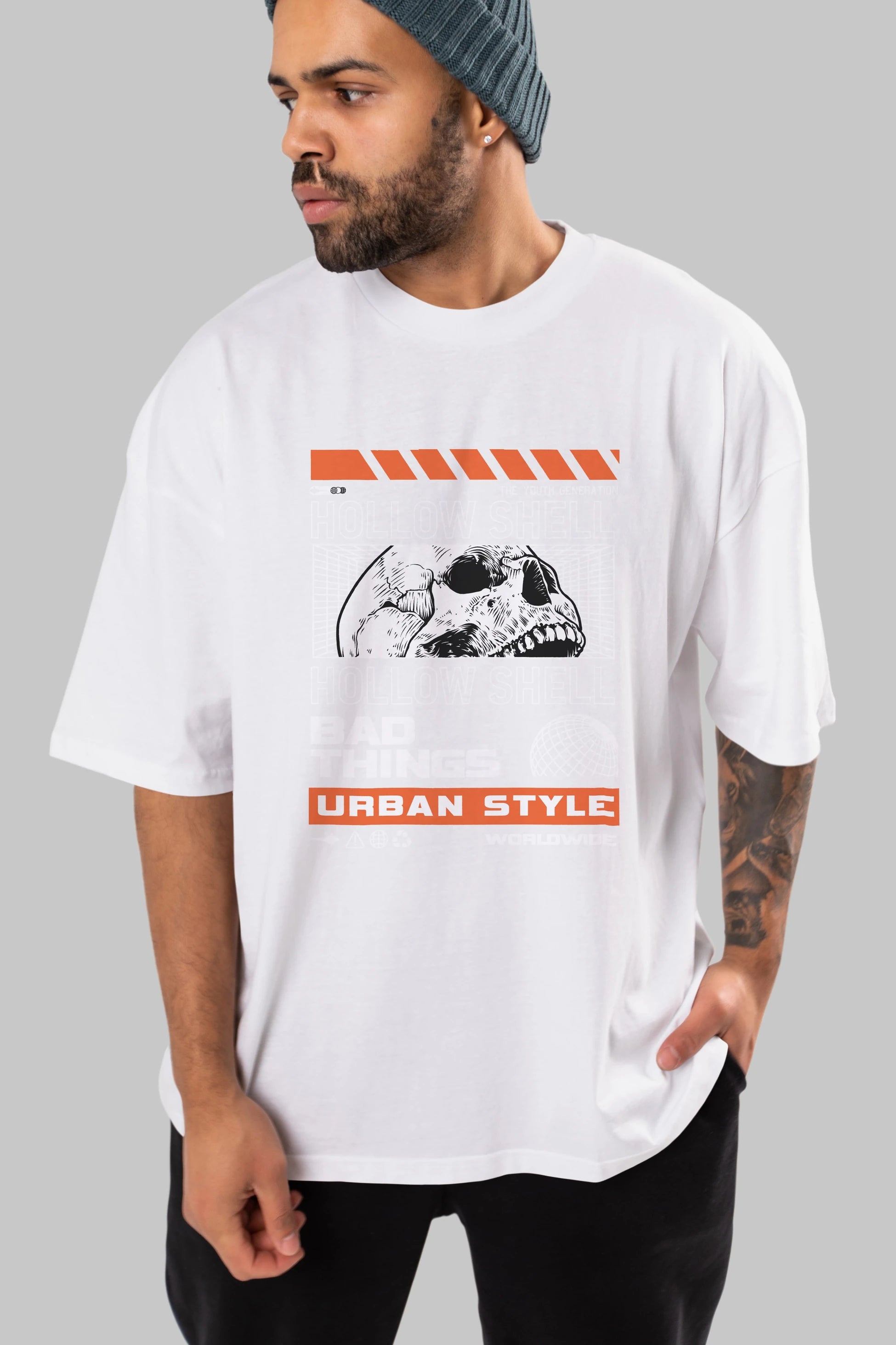 Hollow Shell Ön Baskılı Oversize t-shirt Erkek Kadın Unisex