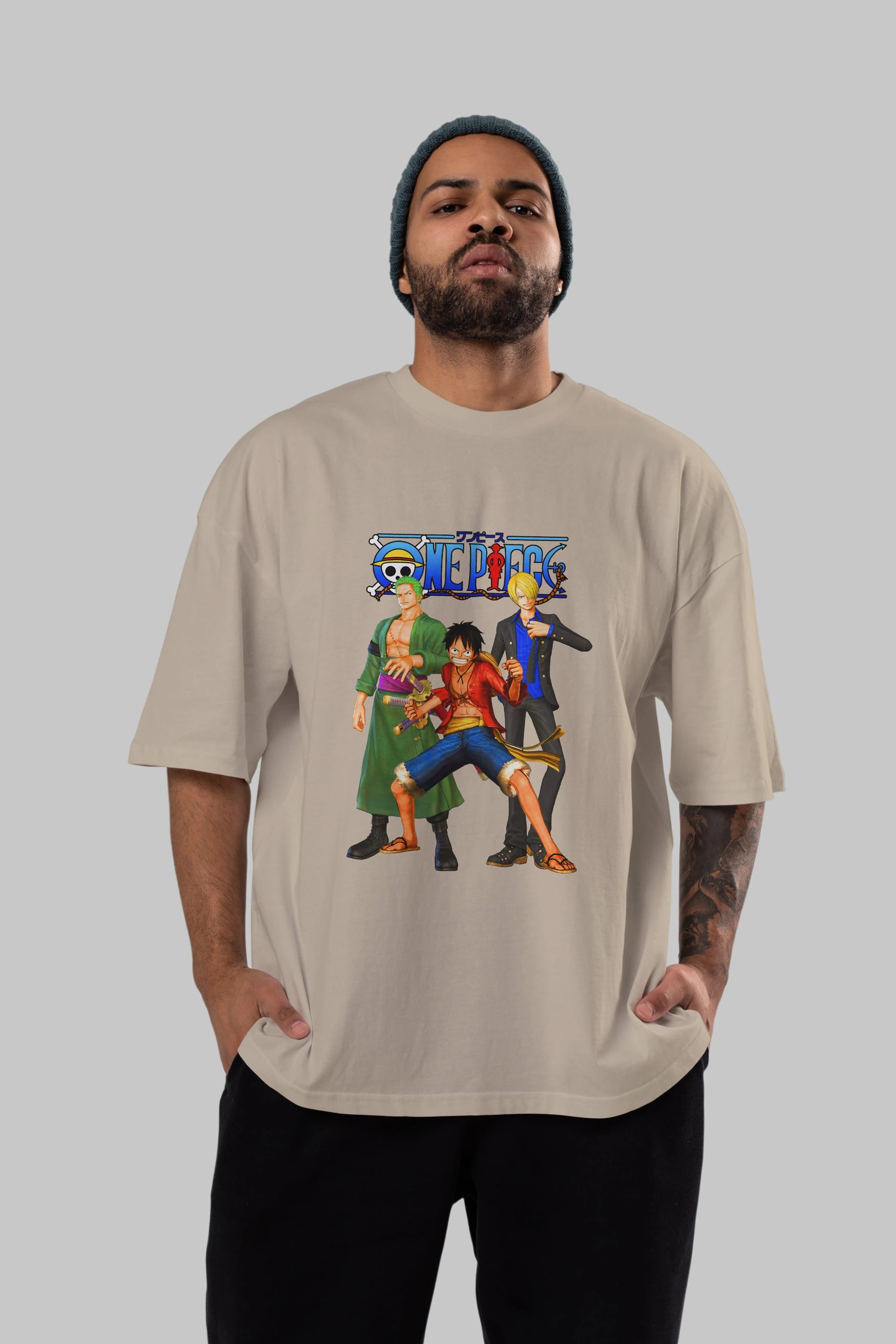 Luffy Sanji Zoro Anime Ön Baskılı Oversize t-shirt Erkek Kadın Unisex
