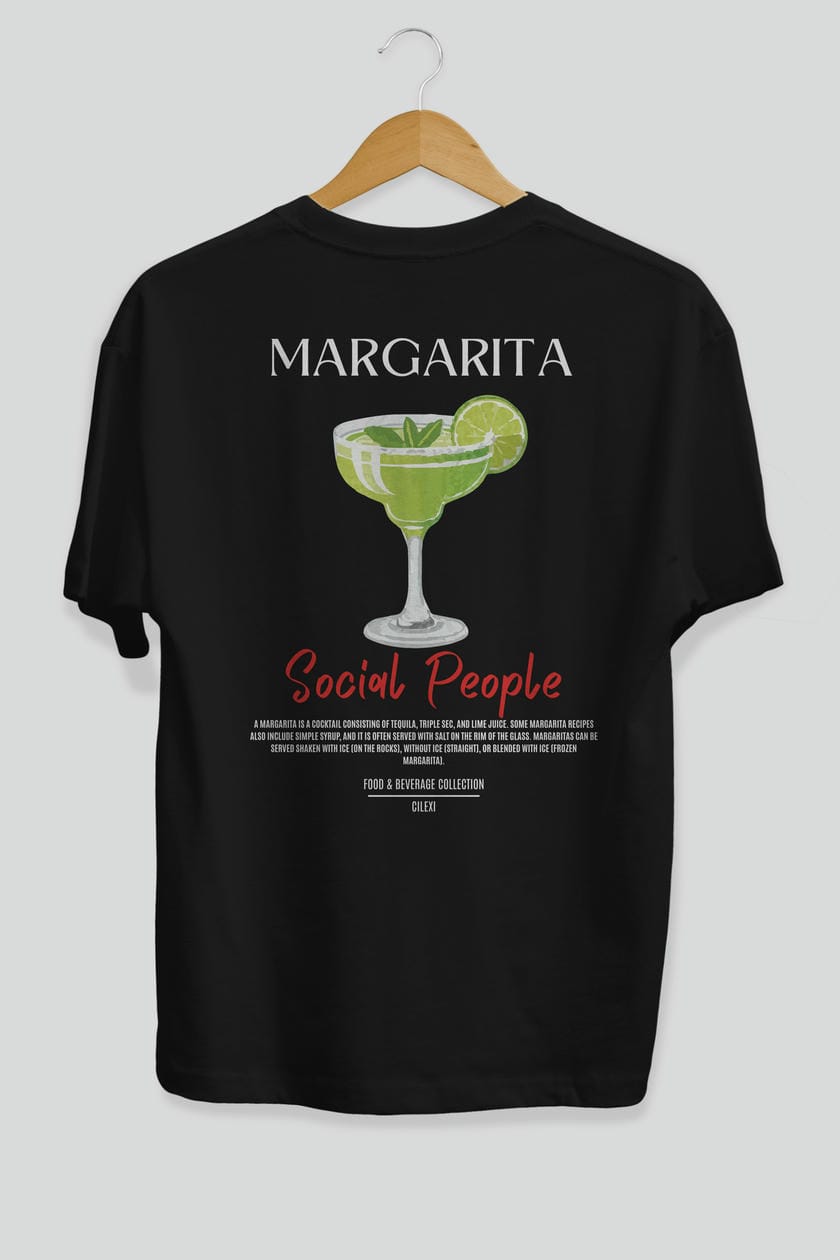 Margarita Kokteyl Serisi Baskılı Oversize t-shirt Erkek Kadın Unisex %100 Pamuk Bisiklet Yaka tişort