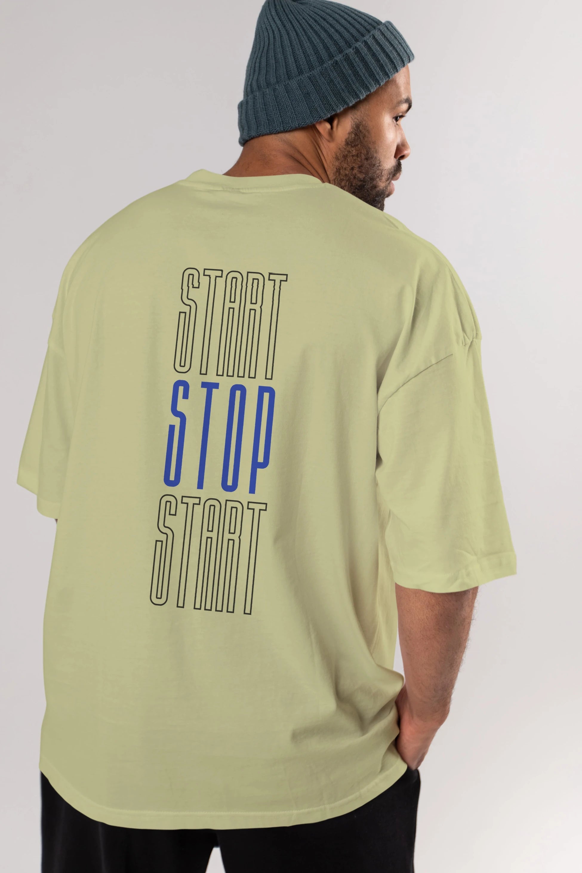 Start Stop Start Yazılı Arka Baskılı Oversize t-shirt Erkek Kadın Unisex