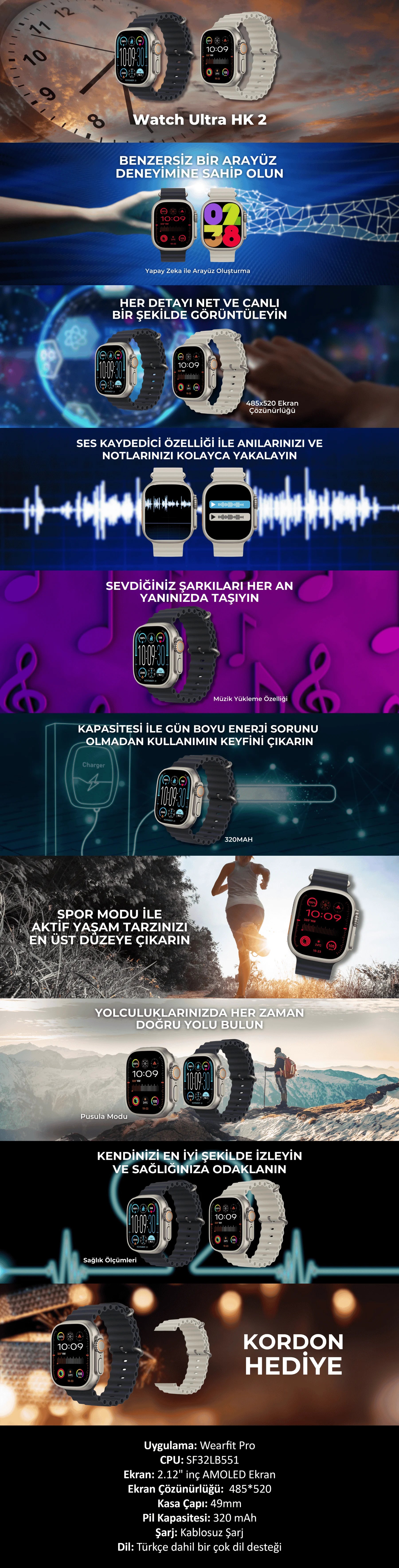 WATCH HK9 Ultra 2 ( Toplamda 3 Kordonlu )