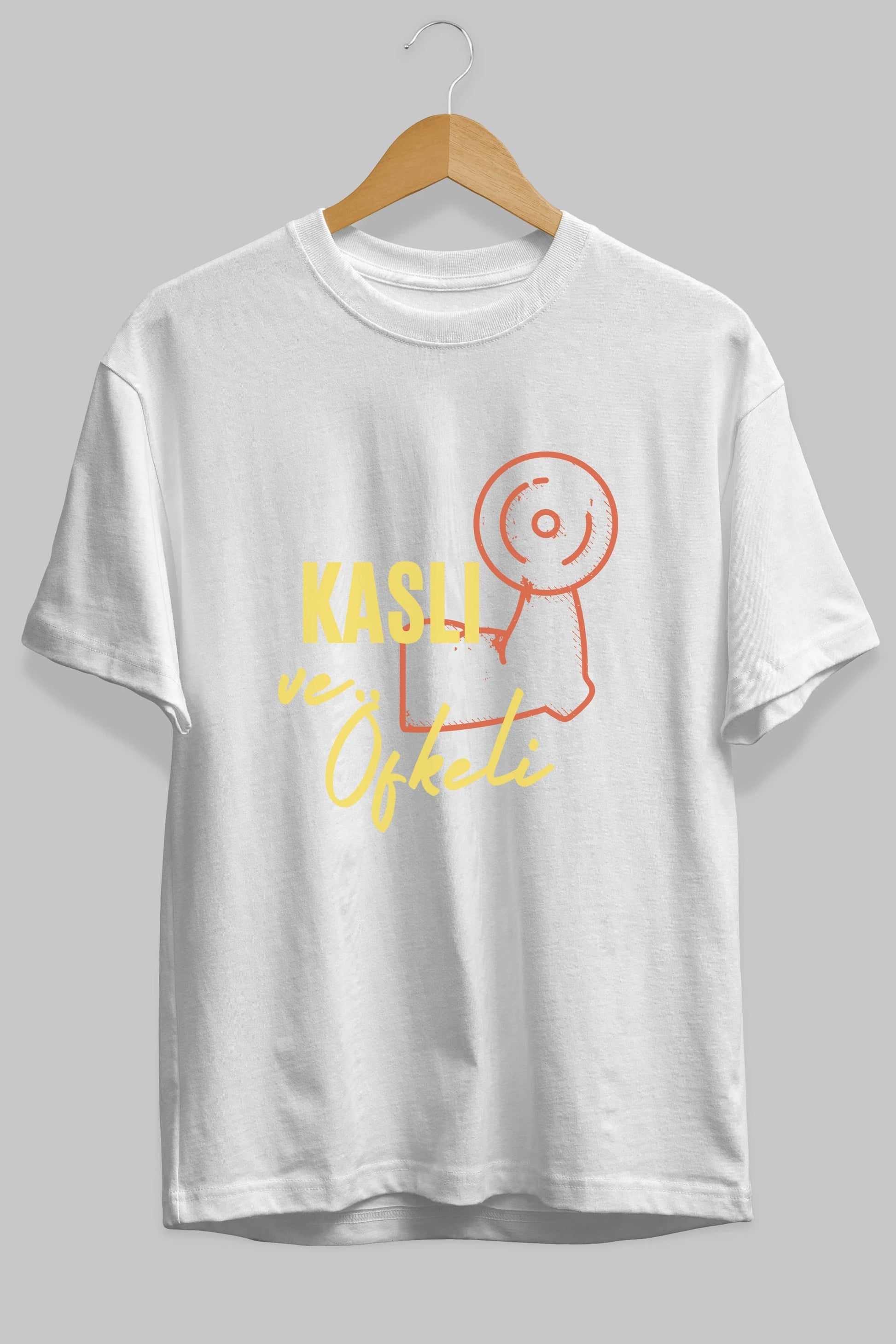 Kaslı ve Öfkeli Yazılı Ön Baskılı Oversize t-shirt Erkek Kadın Unisex