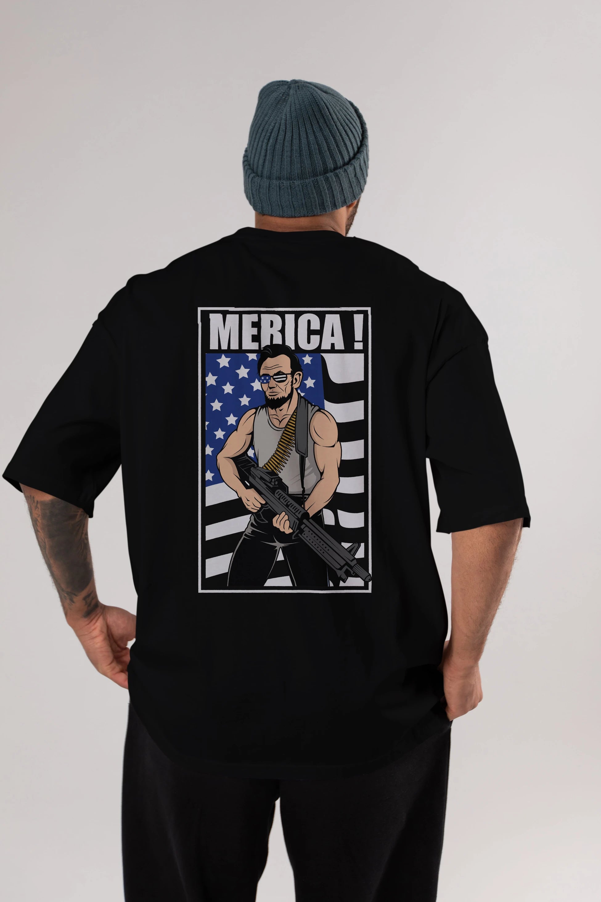 Lincoln Rambo Arka Baskılı Oversize t-shirt Erkek Kadın Unisex %100 Pamuk tişort