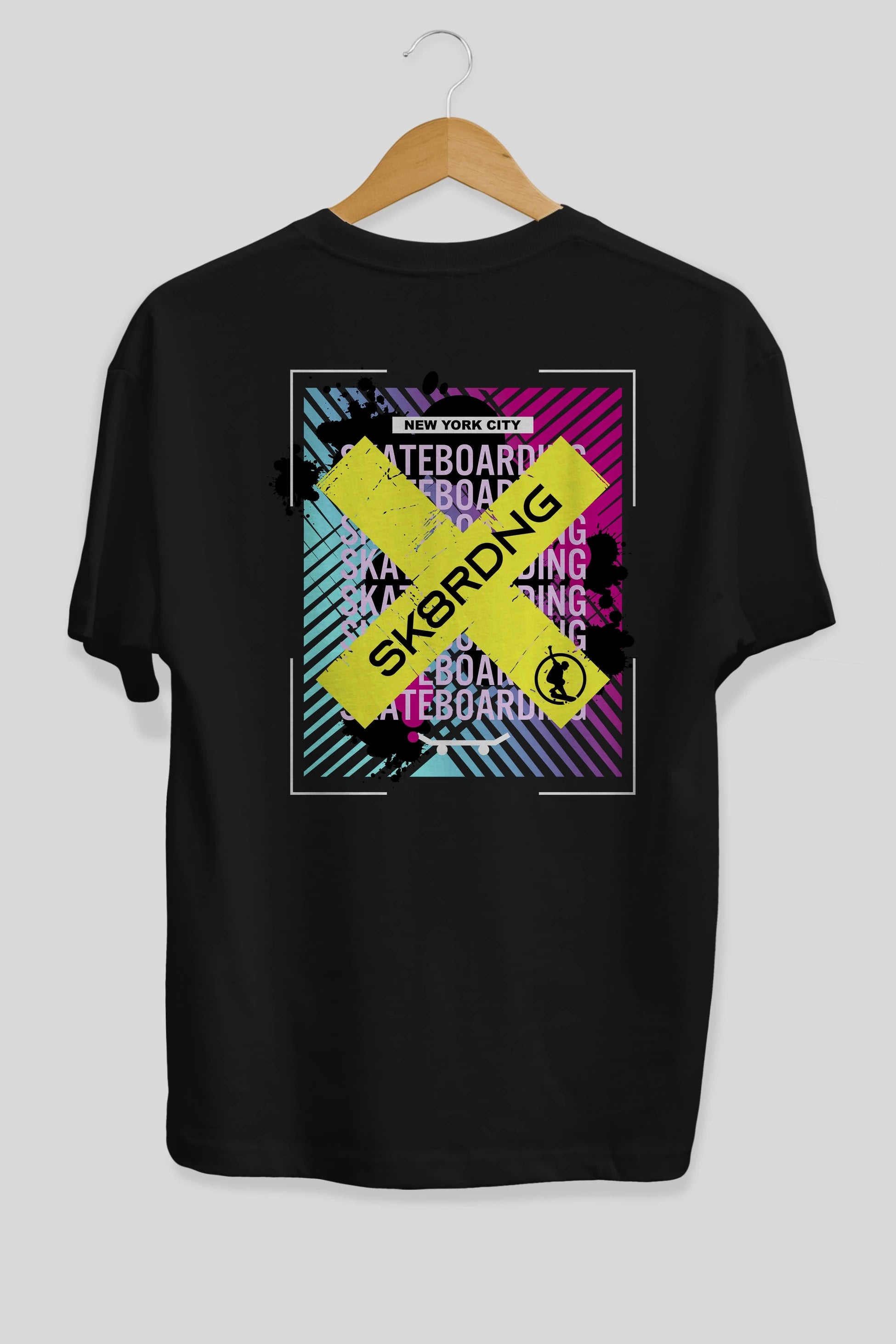 Skatebording Arka Baskılı Oversize t-shirt Erkek Kadın Unisex