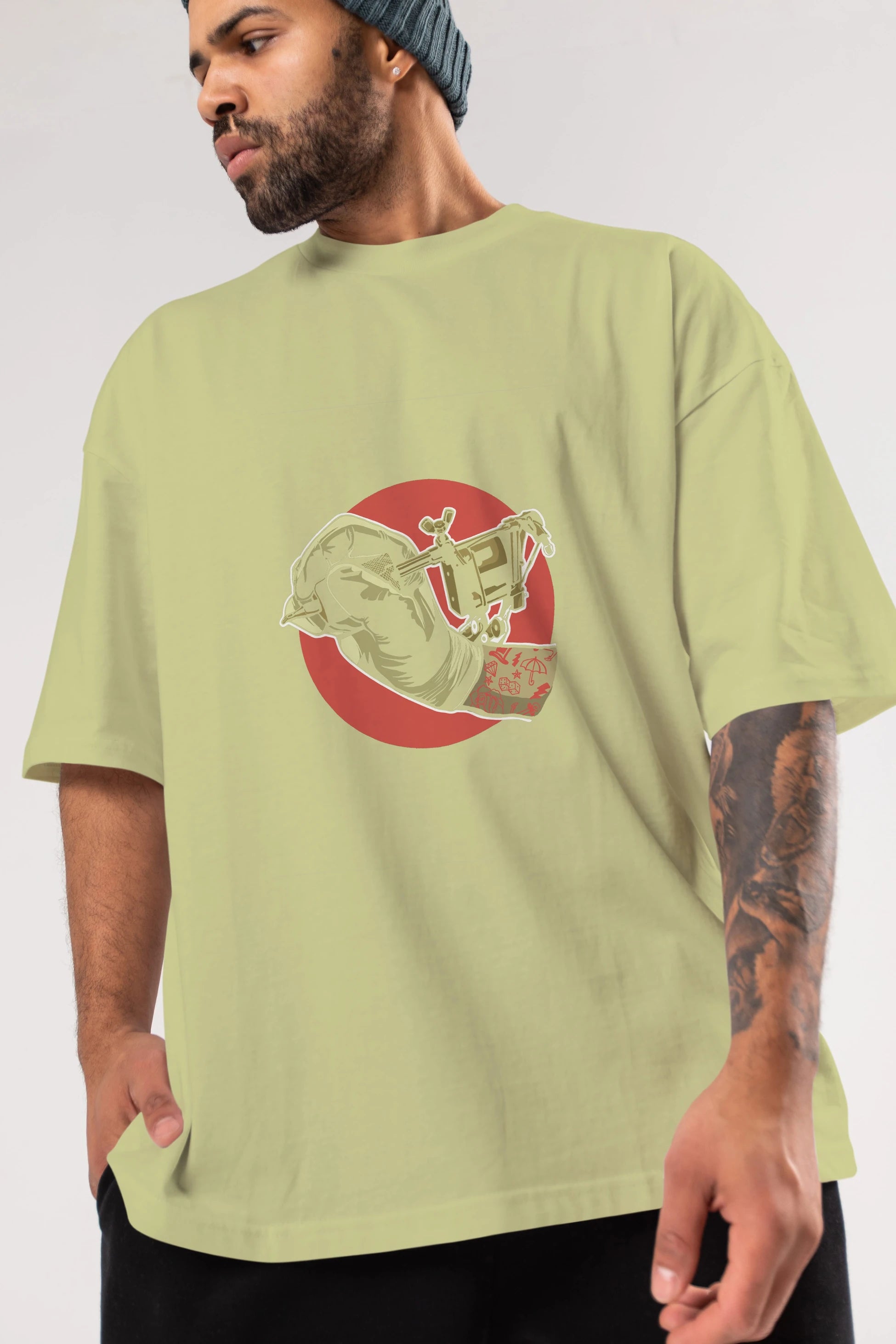 Tattoo Machine ] Ön Baskılı Oversize t-shirt Erkek Kadın Unisex %100 Pamuk tişort
