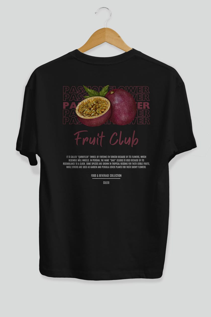 Passionflower Arka Baskılı Oversize t-shirt Erkek Kadın Pamuk Bisiklet Yaka tişort