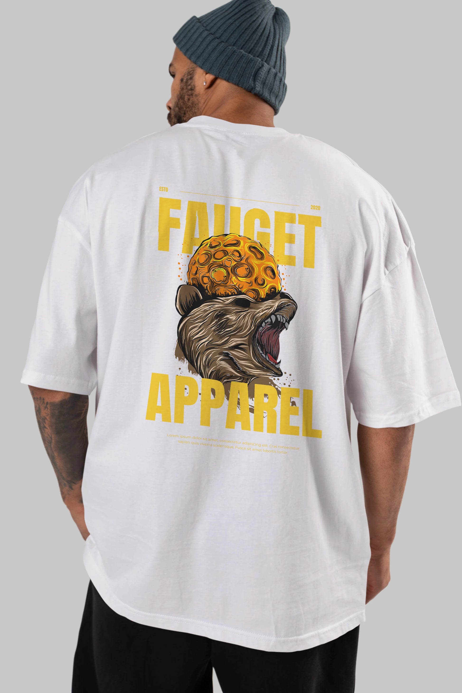 Bear Angry Fauget Apparel Arka Baskılı Oversize t-shirt Erkek Kadın Unisex