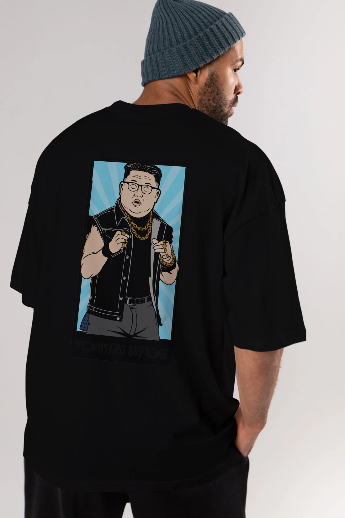 Kim Jong Un Pyongyang Supreme Arka Baskılı Oversize t-shirt Erkek Kadın Unisex %100 Pamuk tişort